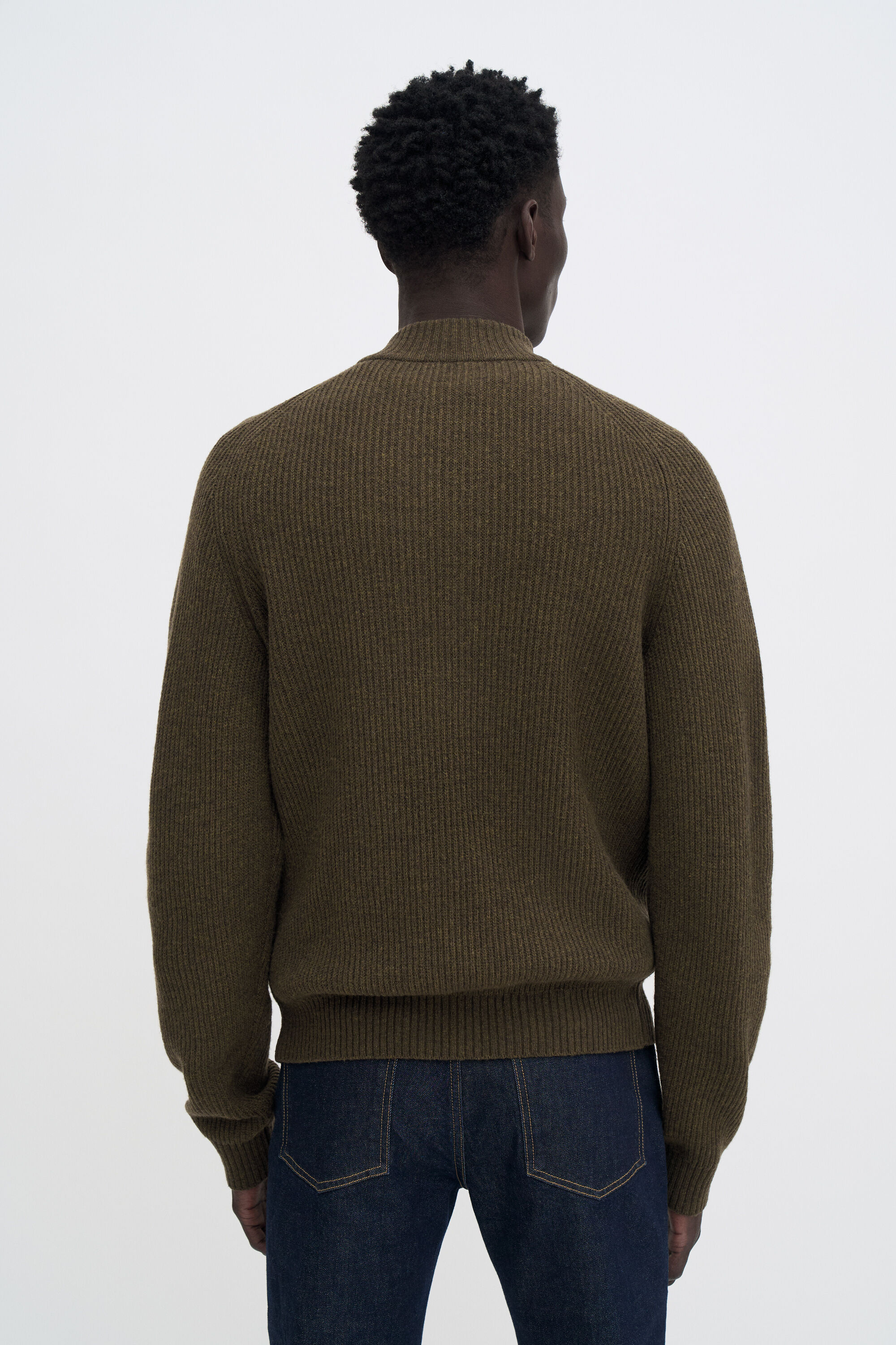 Ribbed Wool Half Zip Sweater