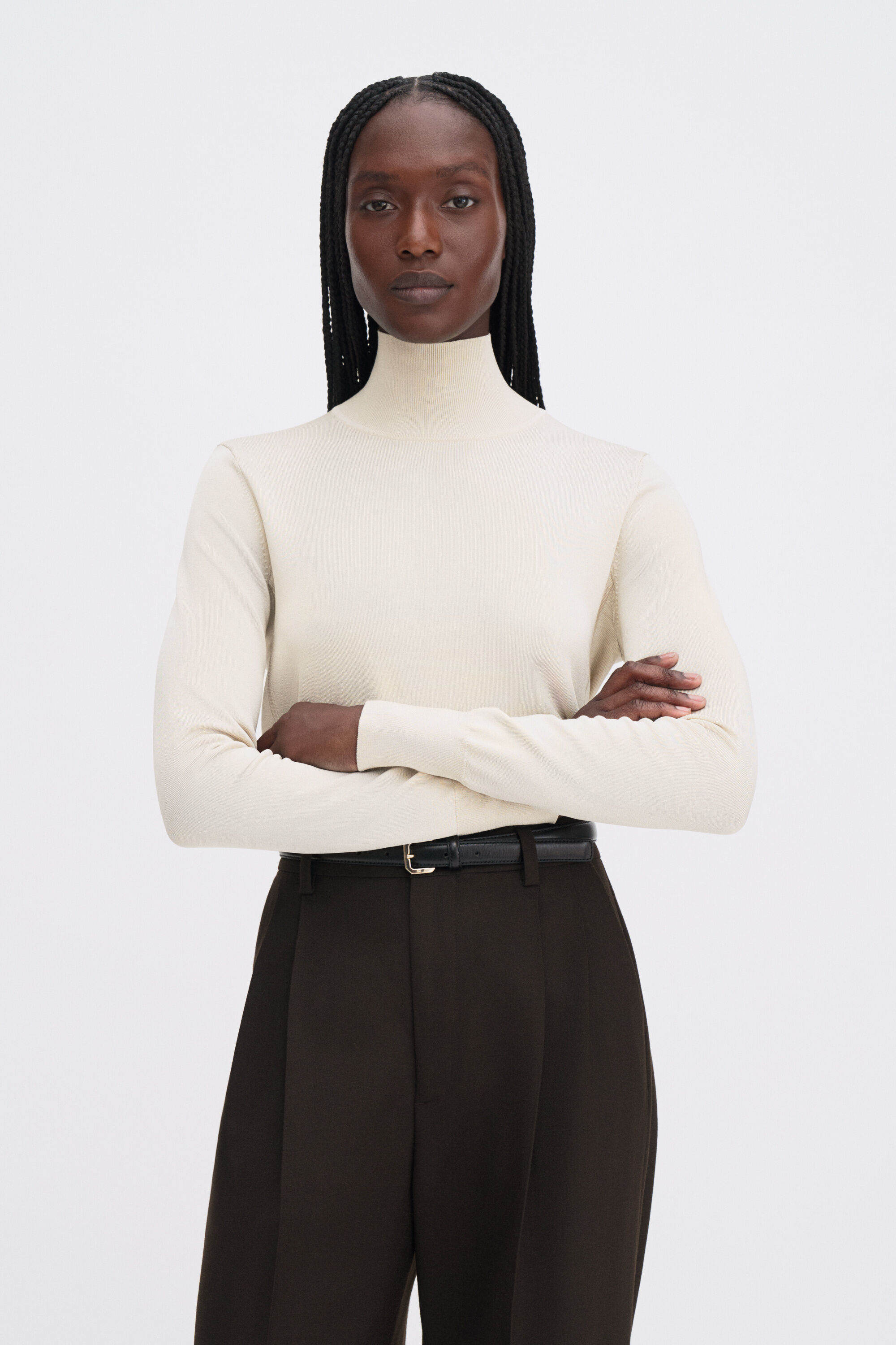 Glossy Knit Turtleneck Sweater