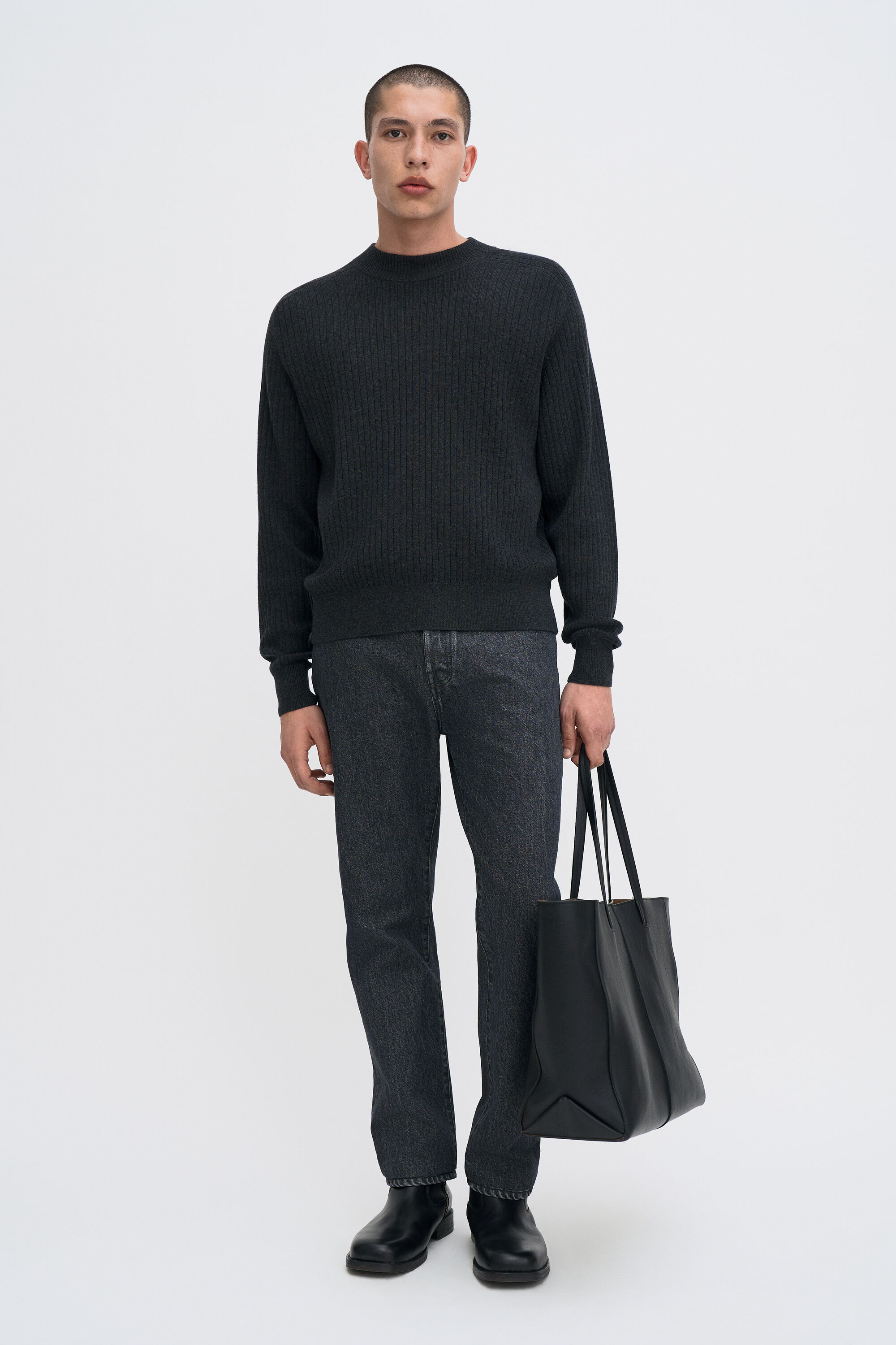 Cotton Merino Mock Neck Sweater