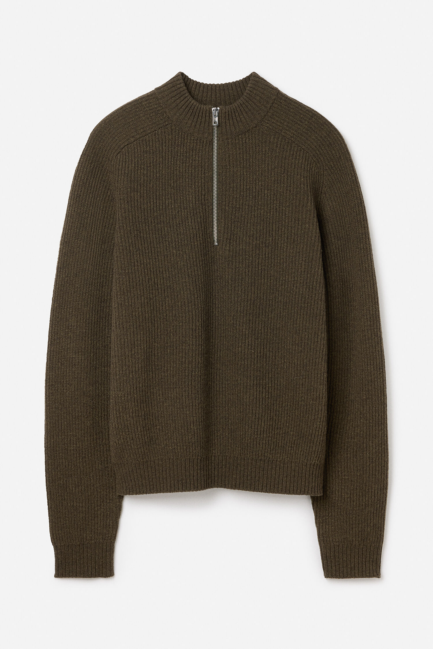 Ribbed Wool Half Zip Sweater