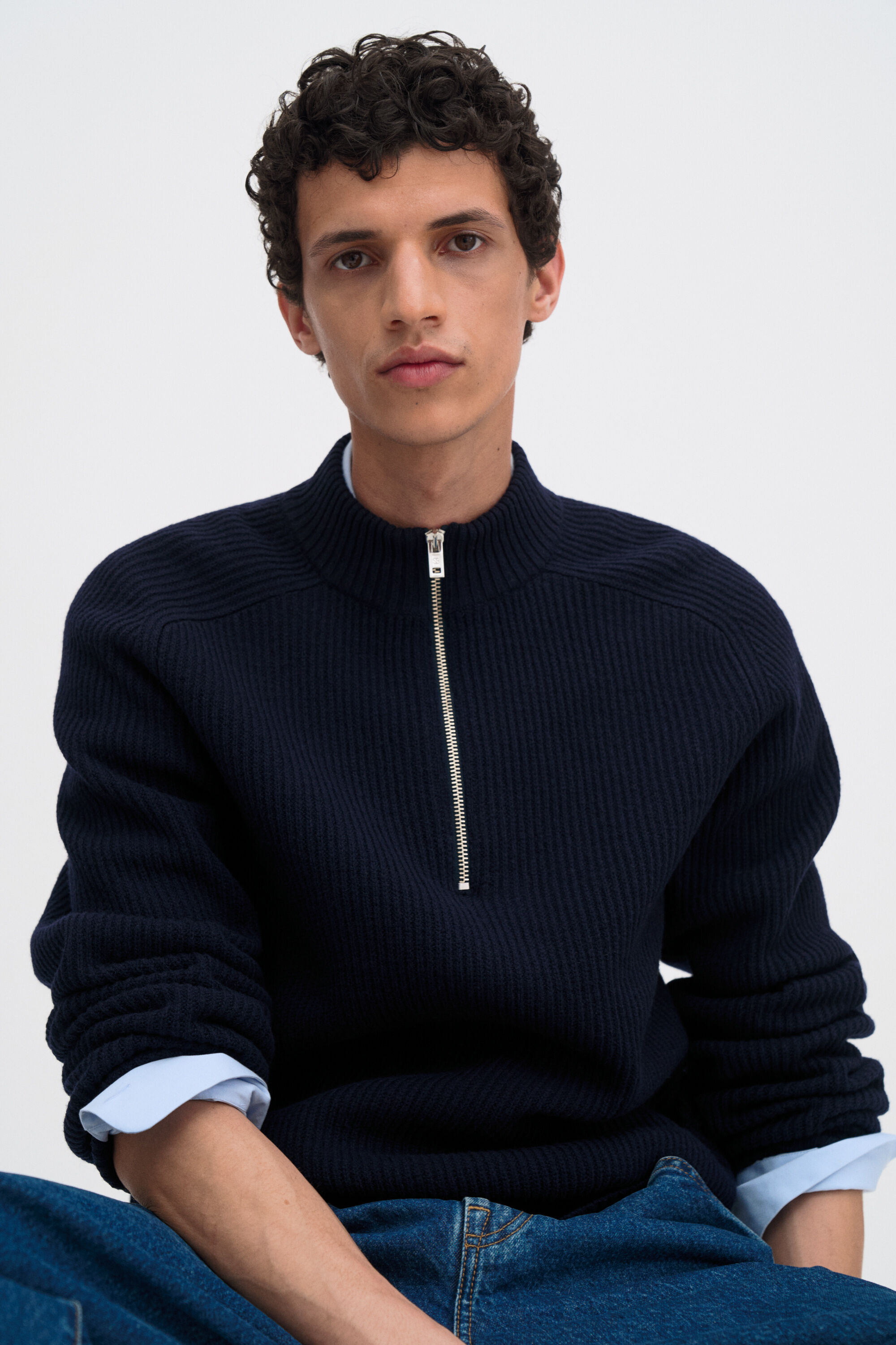 Ribbed Wool Half Zip Sweater