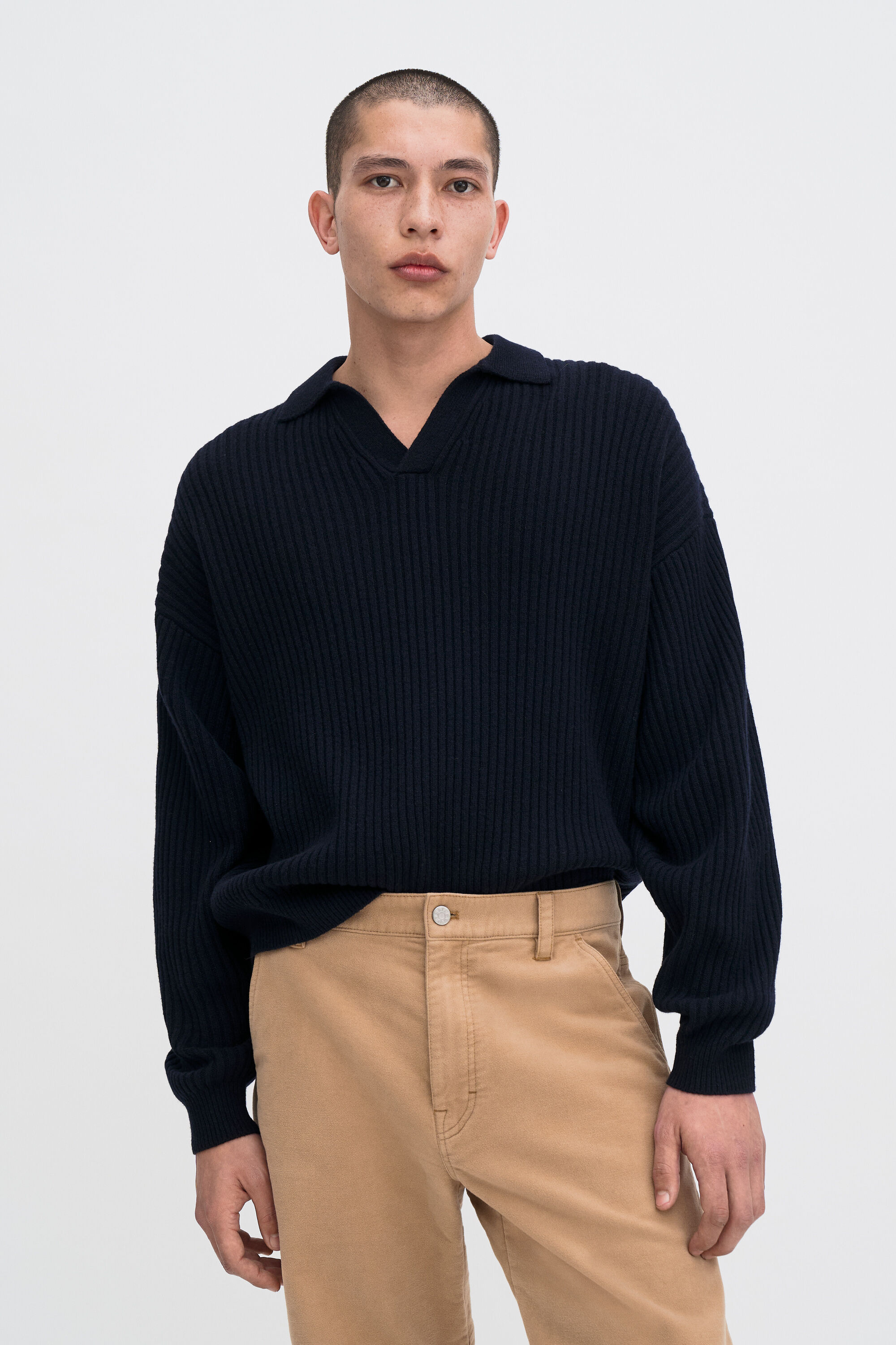 Ribbed Wool Polo Shirt