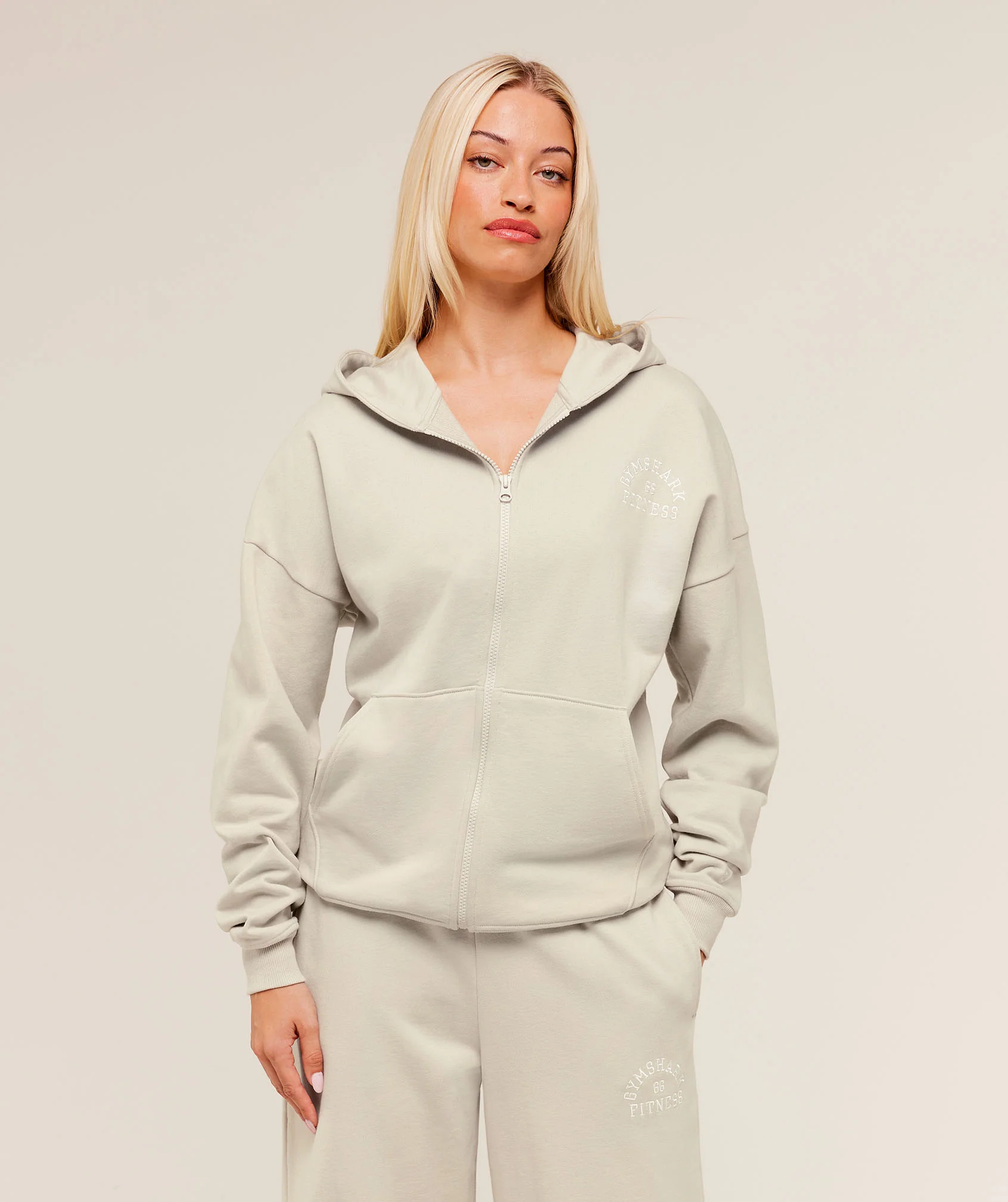 Fitness Embroidered Graphic Zip Up Hoodie