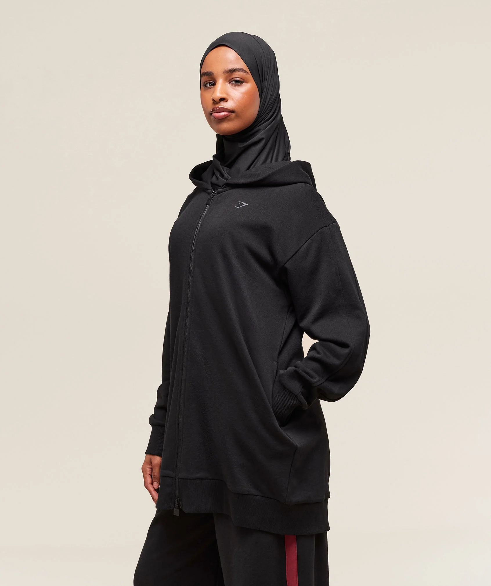 Covered Longline Zip Up Hoodie