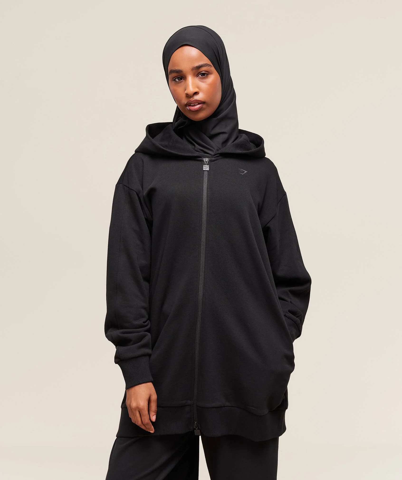 Covered Longline Zip Up Hoodie