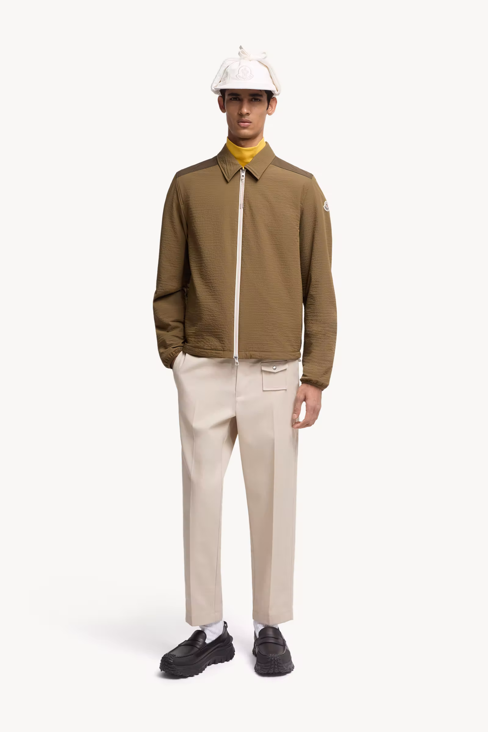 Padded Seersucker Zip-Up Shirt