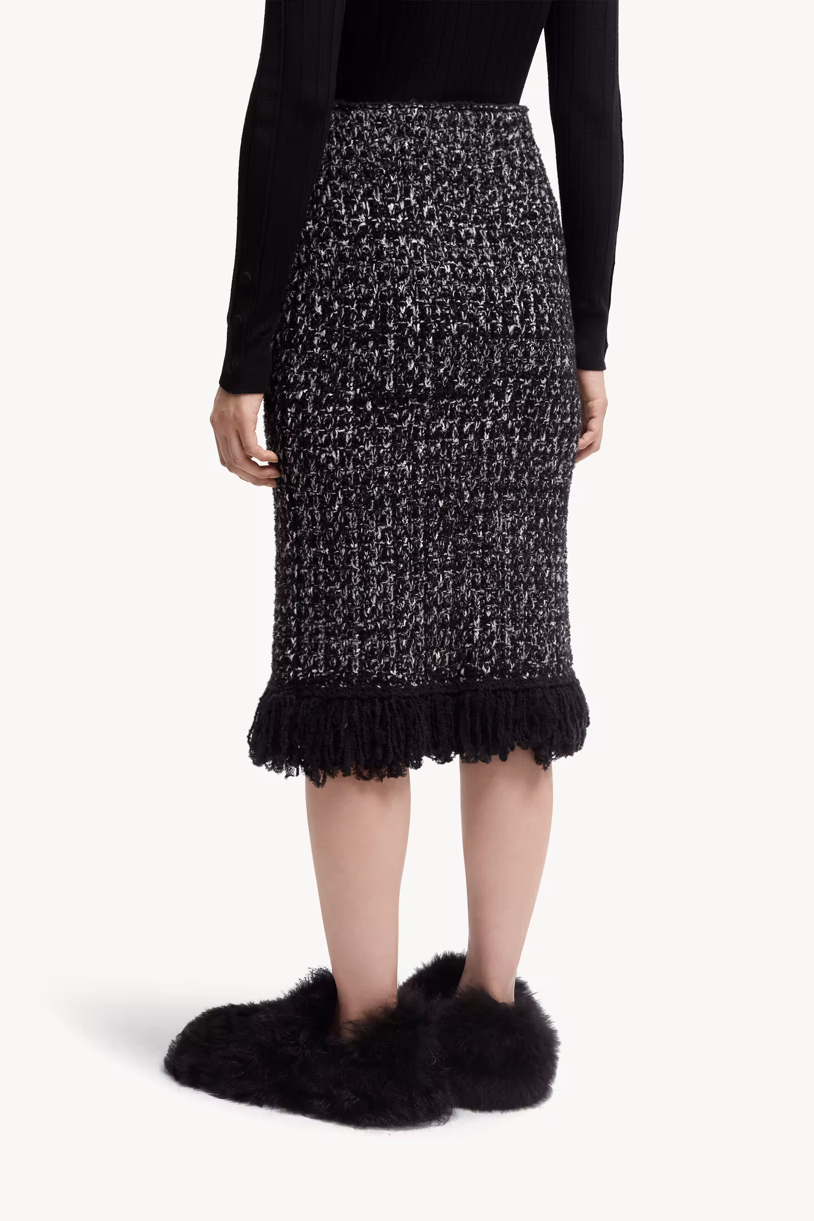 Fringe-Trim Wool Blend Skirt
