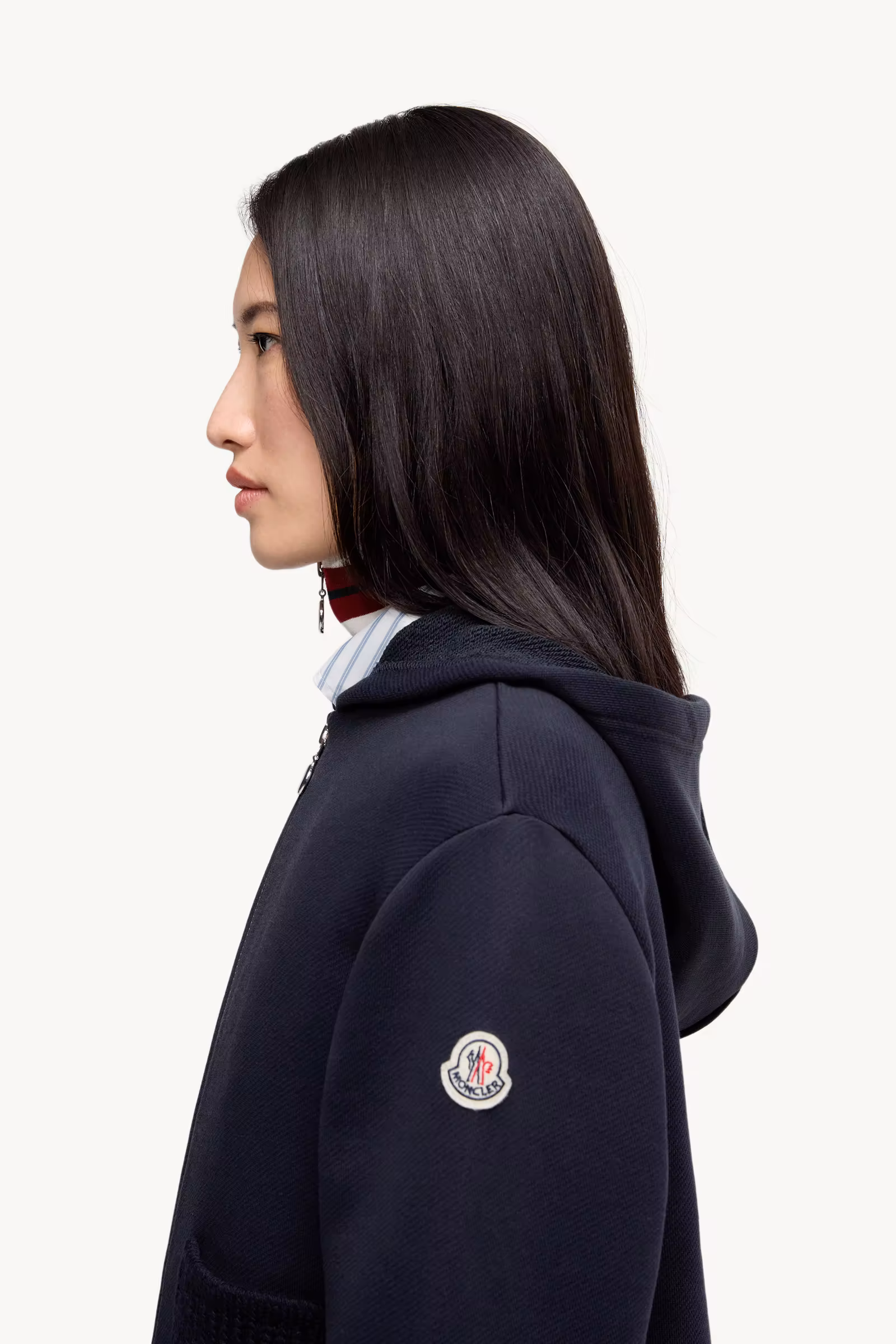 Knit Accent Cotton Zip-Up Hoodie