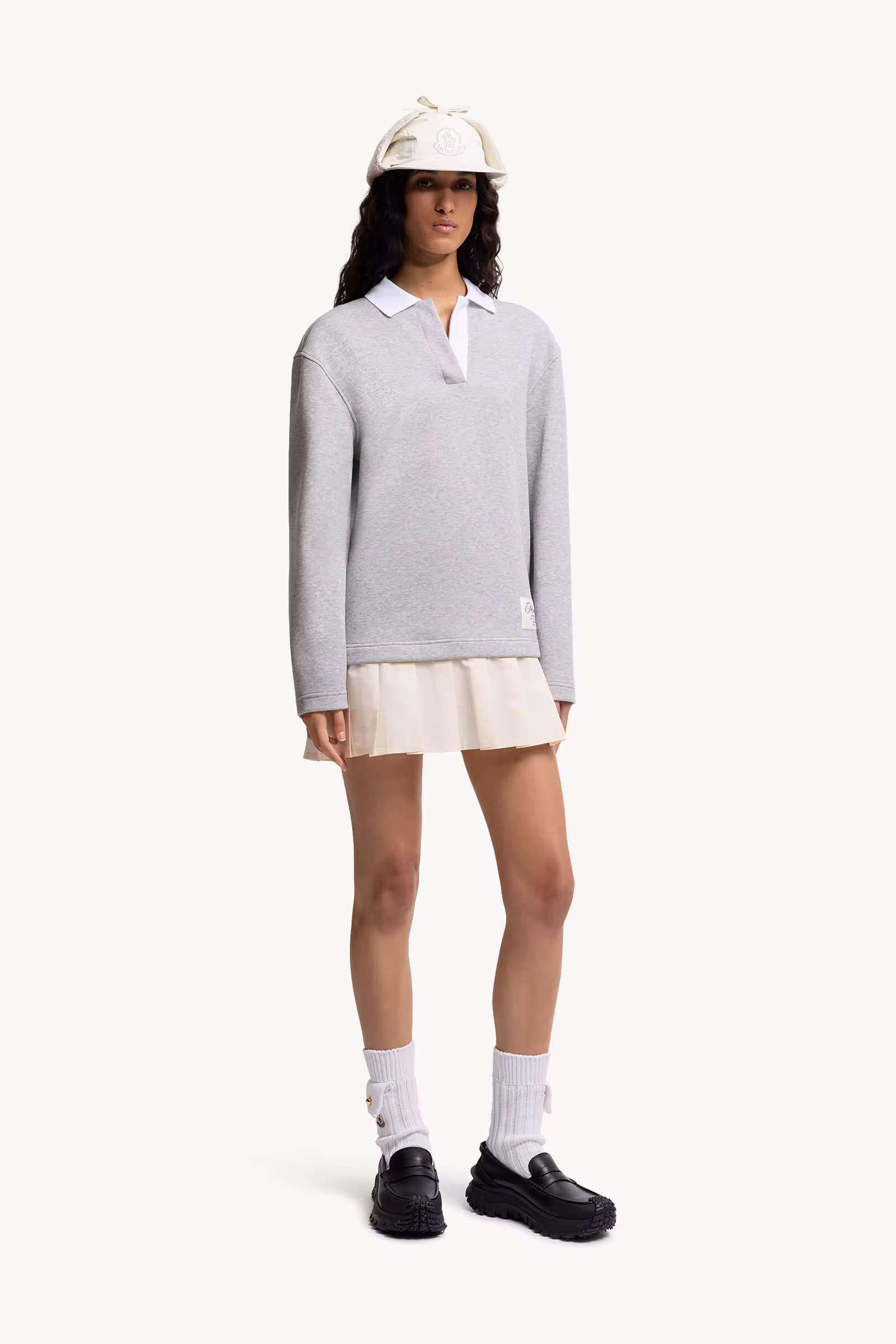 Pleated Cotton Blend Polo Dress