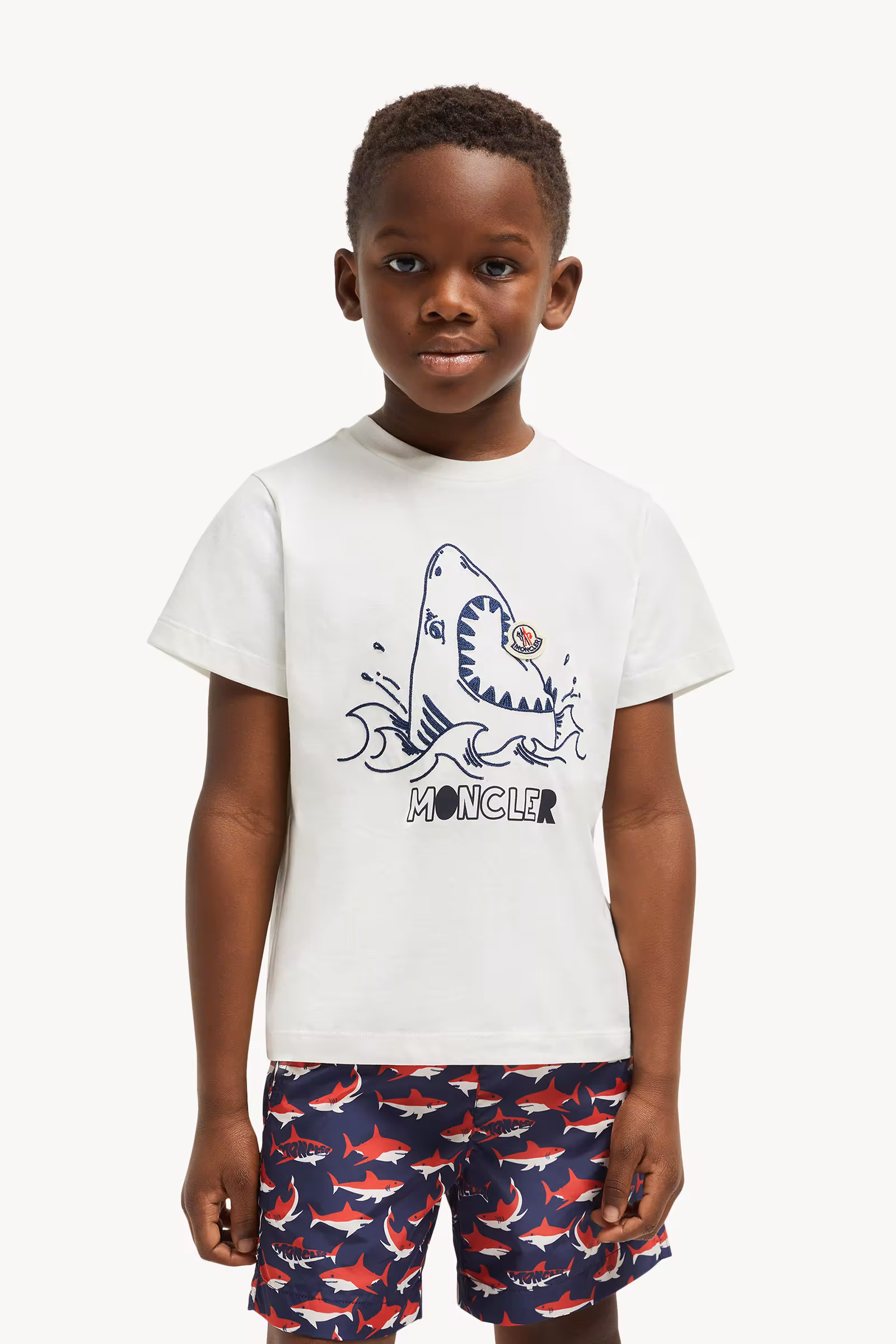 Embroidered Shark Motif Cotton Jersey T-Shirt