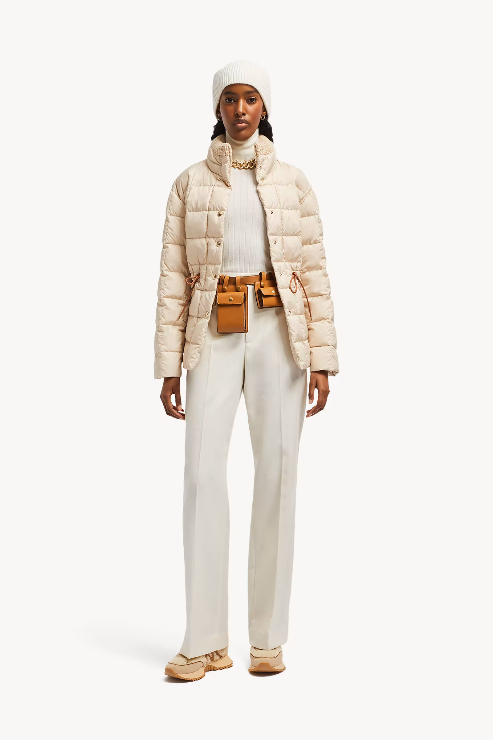 Antigone Leather-Trimmed Short Down Jacket