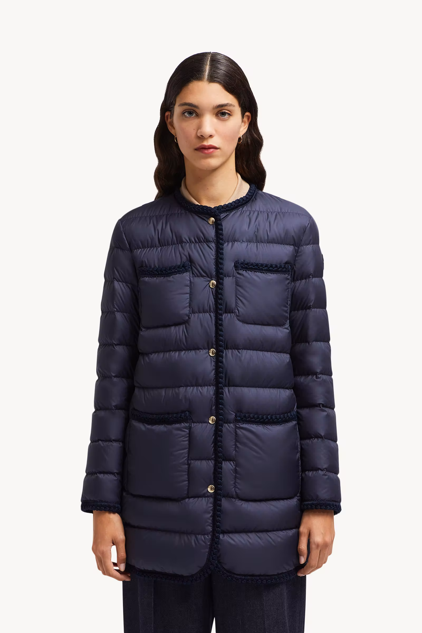 Gencaylong Braided Trim Mid-Length Down Jacket