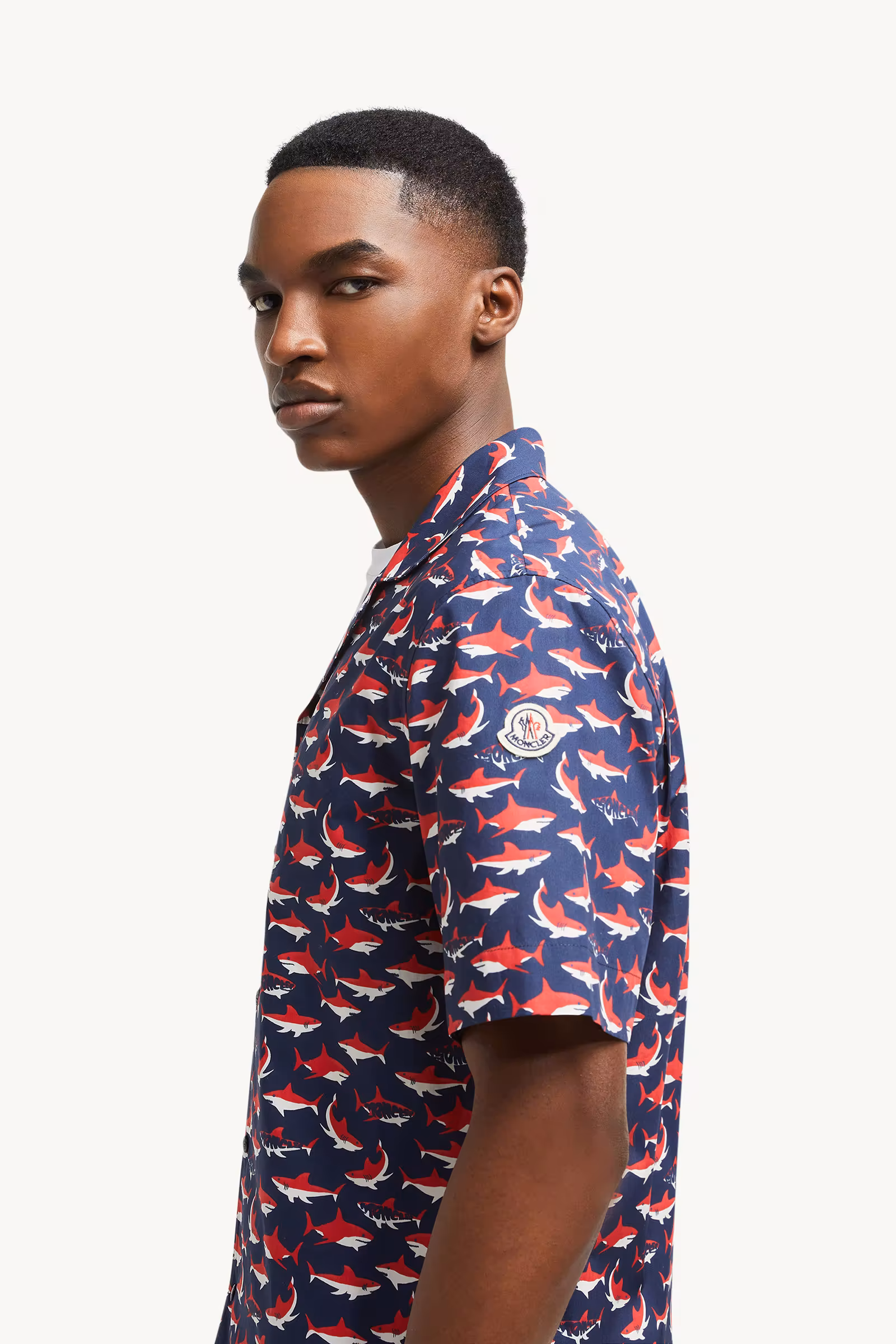 Shark Print Cotton Short Sleeve Shirt