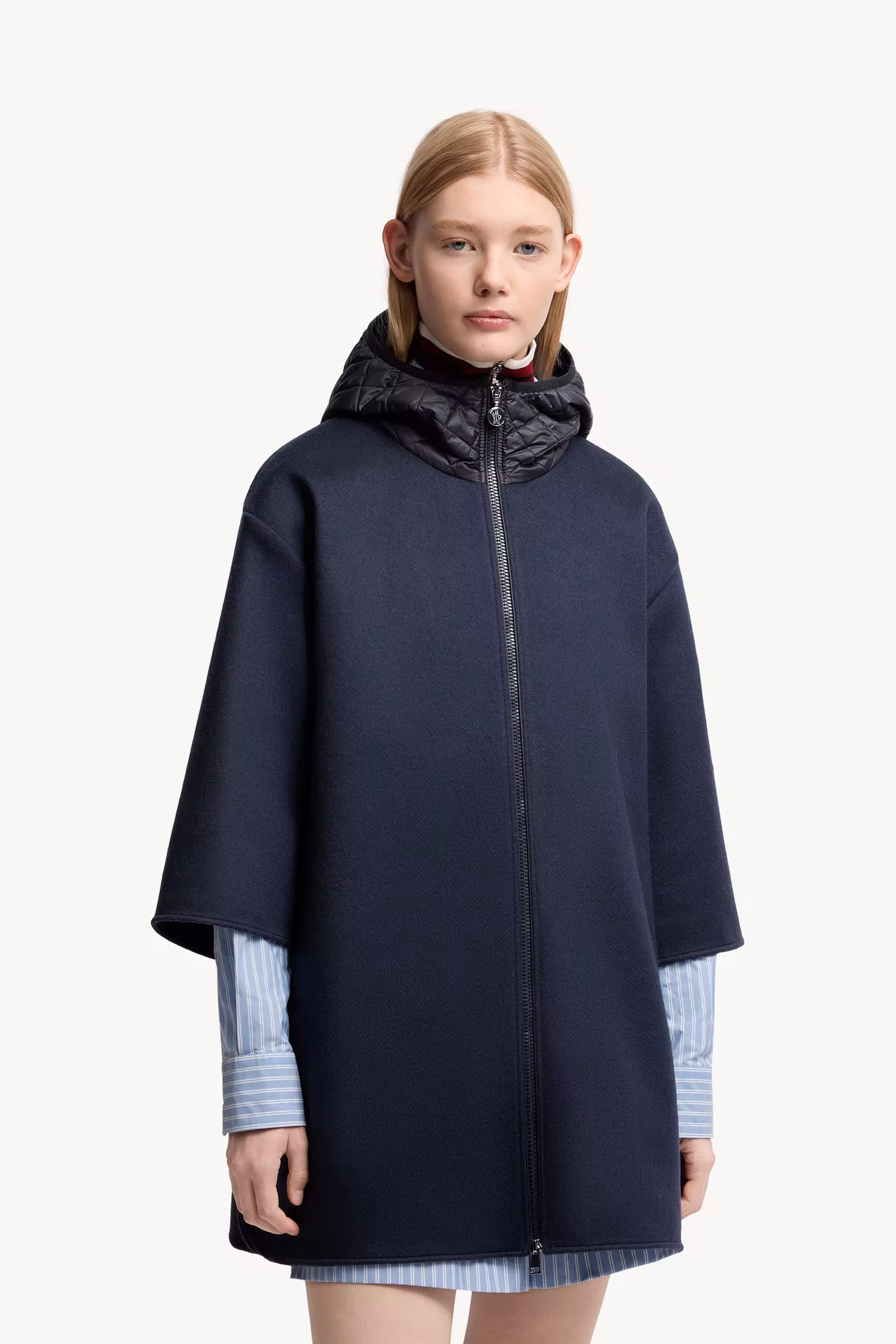 Wool Hooded Zip-Up Cape