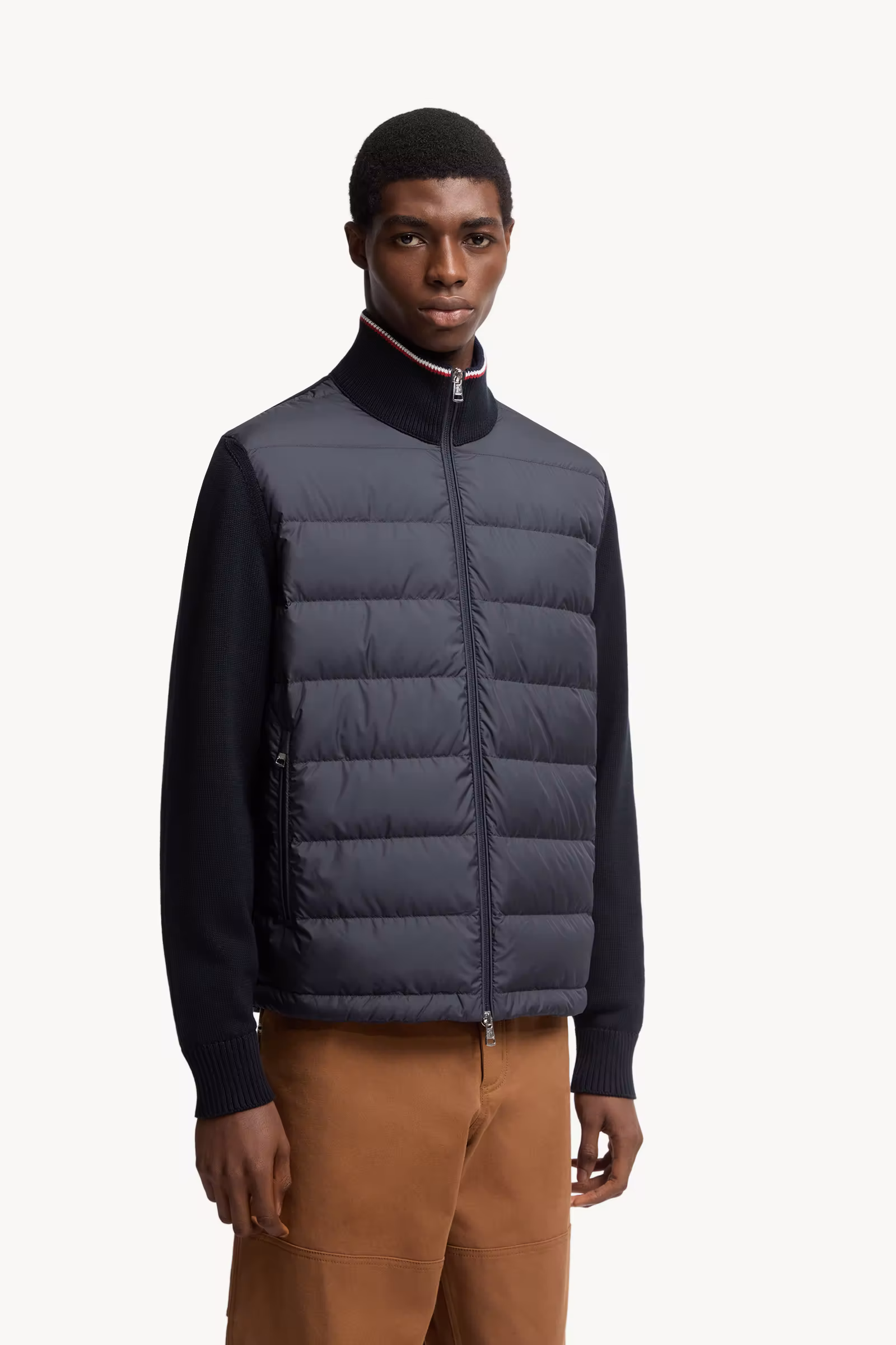 Padded Zip-Up Cotton Cardigan