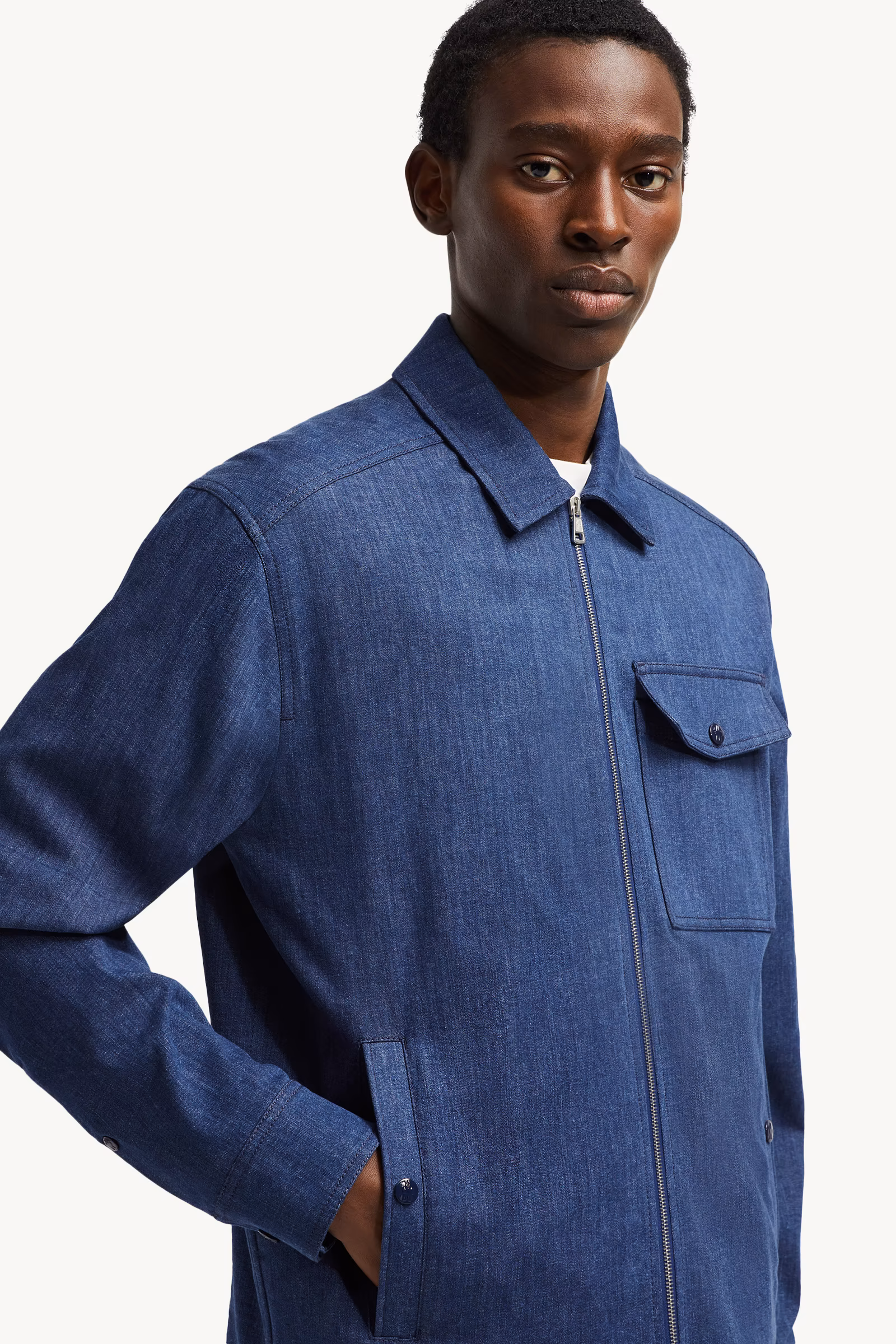 Denim Long Sleeve Zip-Up Shirt