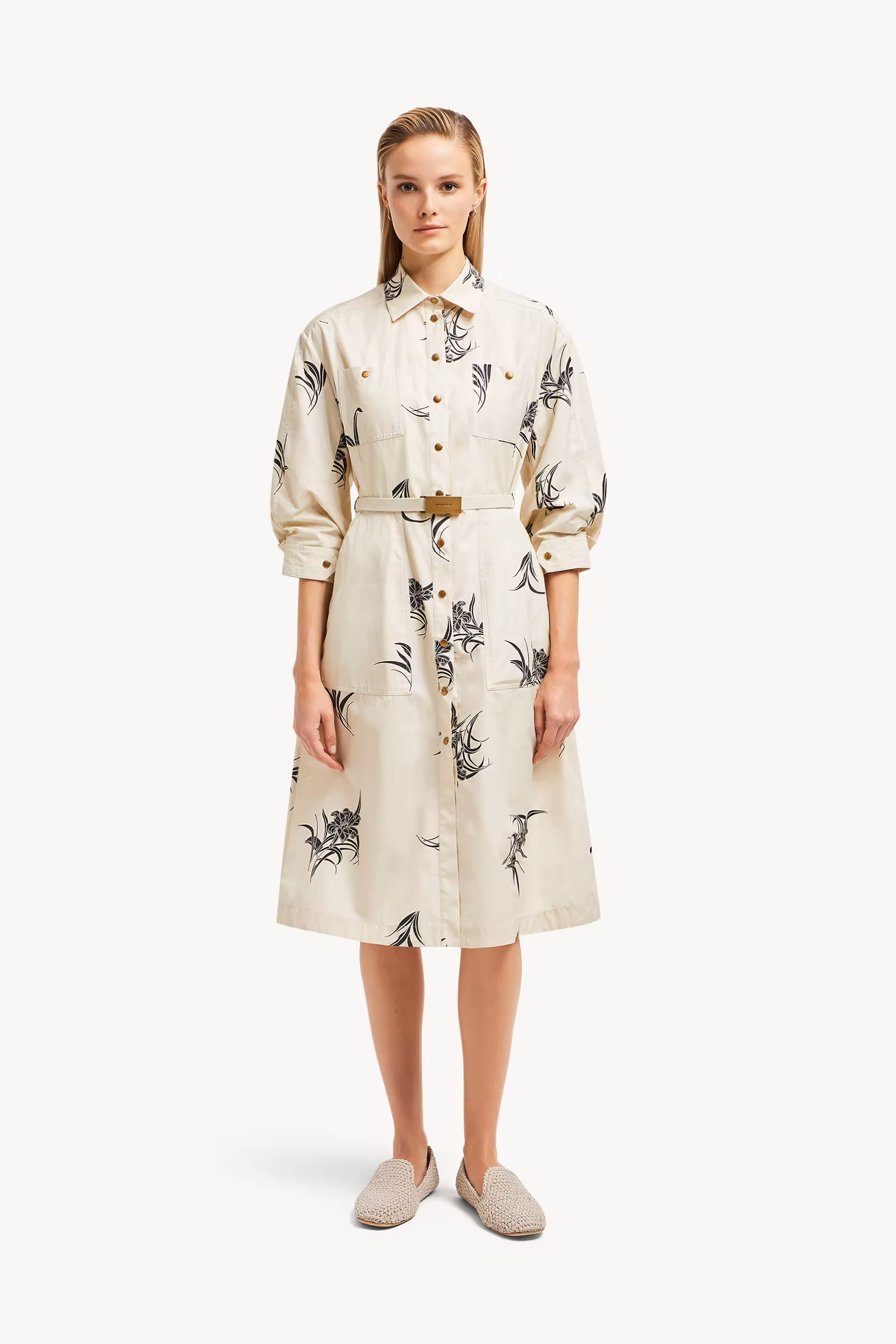 Floral Print Cotton Shirt Dress