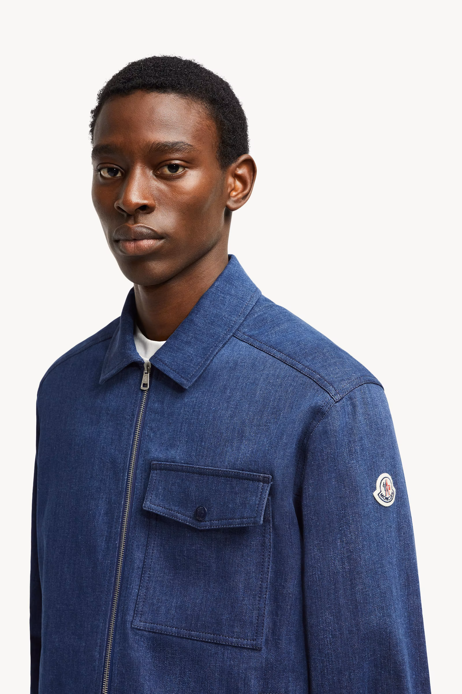 Denim Long Sleeve Zip-Up Shirt