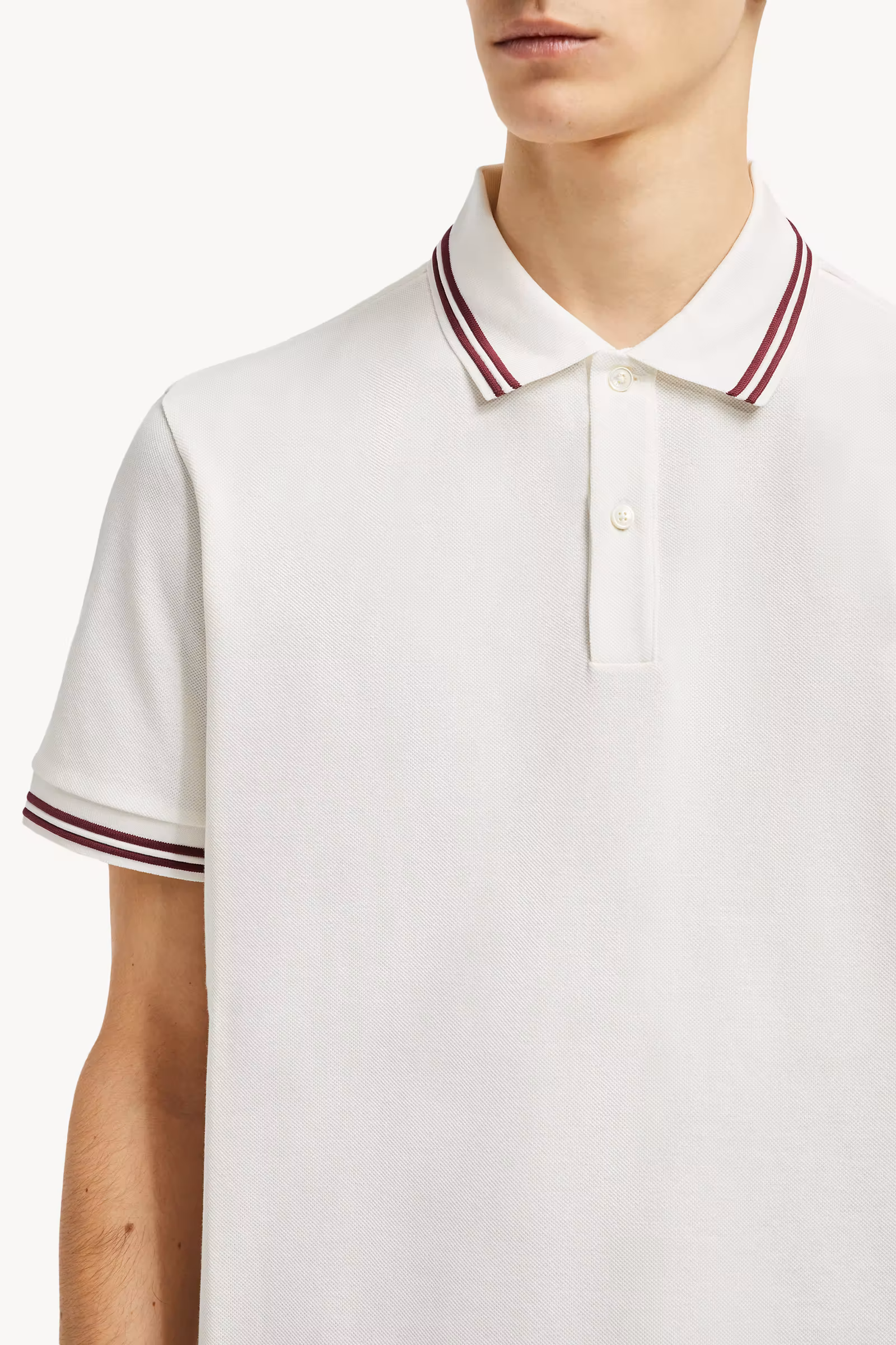 Striped Trim Cotton Piquet Polo Shirt