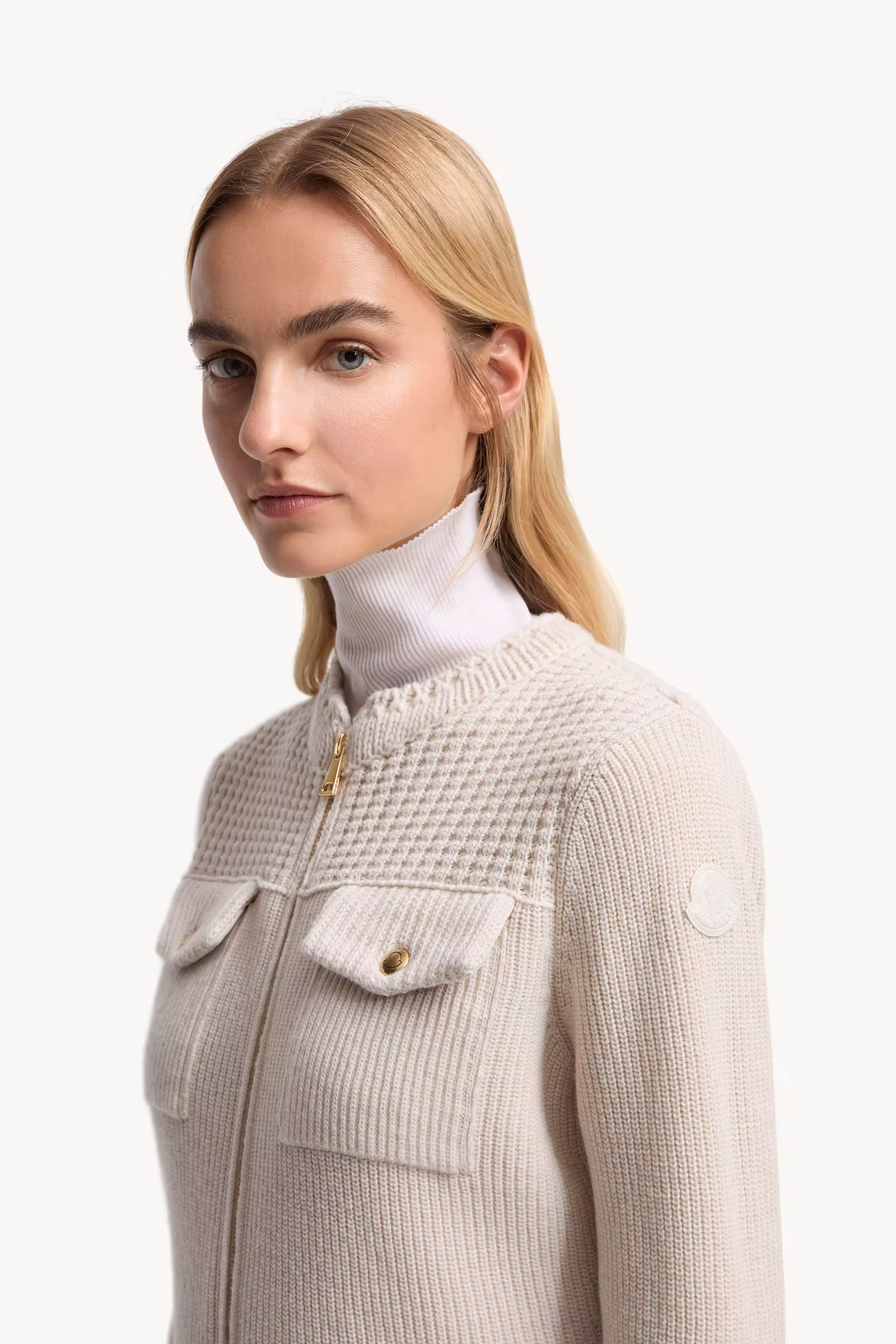 Padded Wool Zip-Up Cardigan