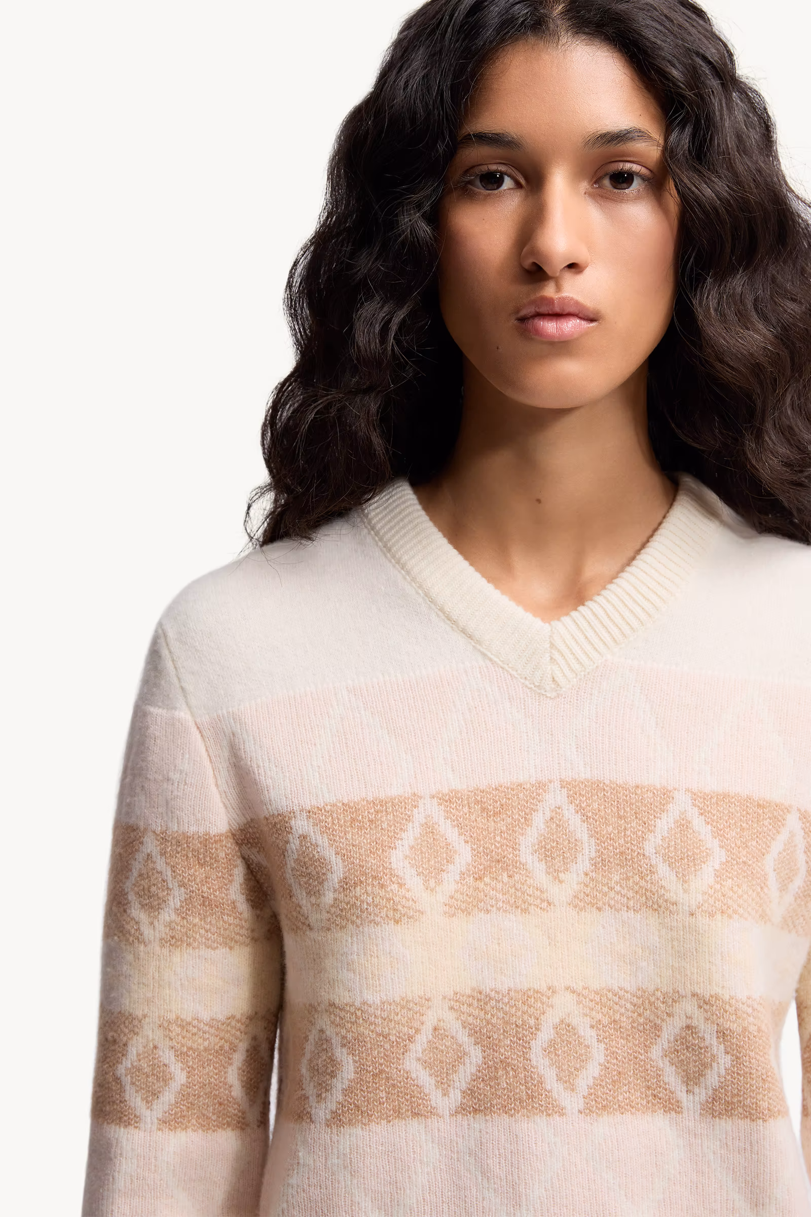 Wool Jacquard V-Neck Sweater