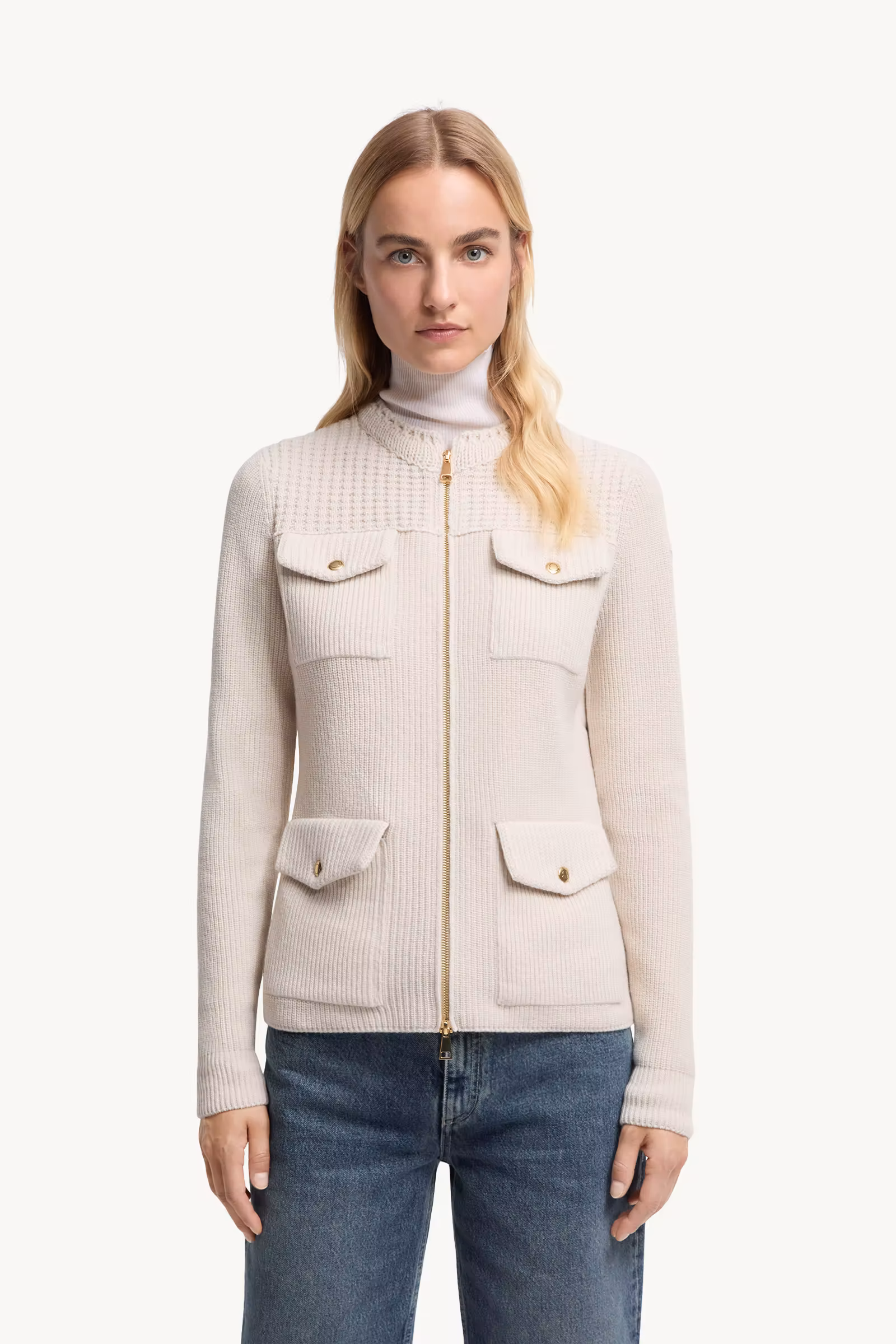 Padded Wool Zip-Up Cardigan