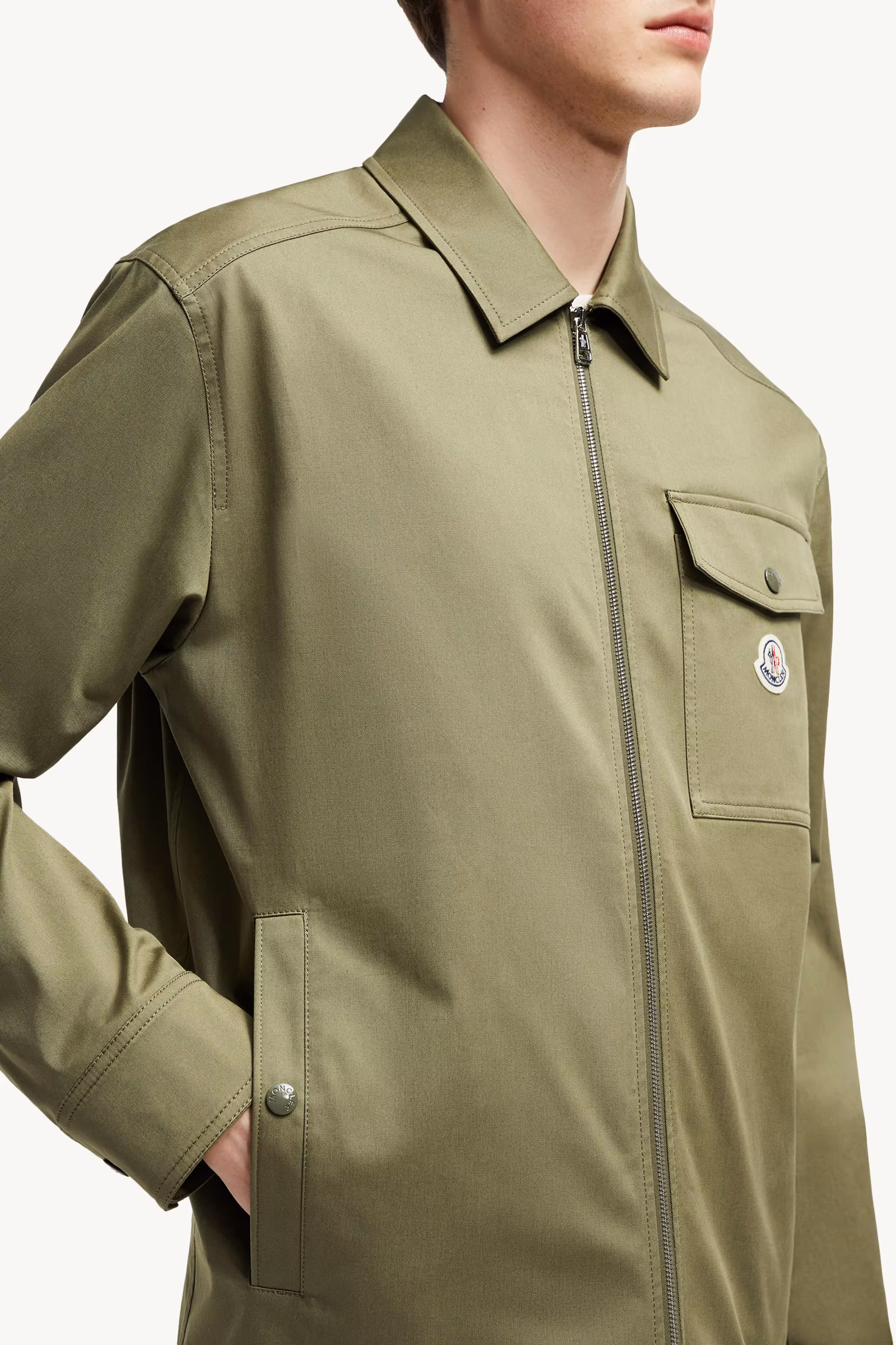 Cotton Gabardine Zip-Up Shirt Jacket
