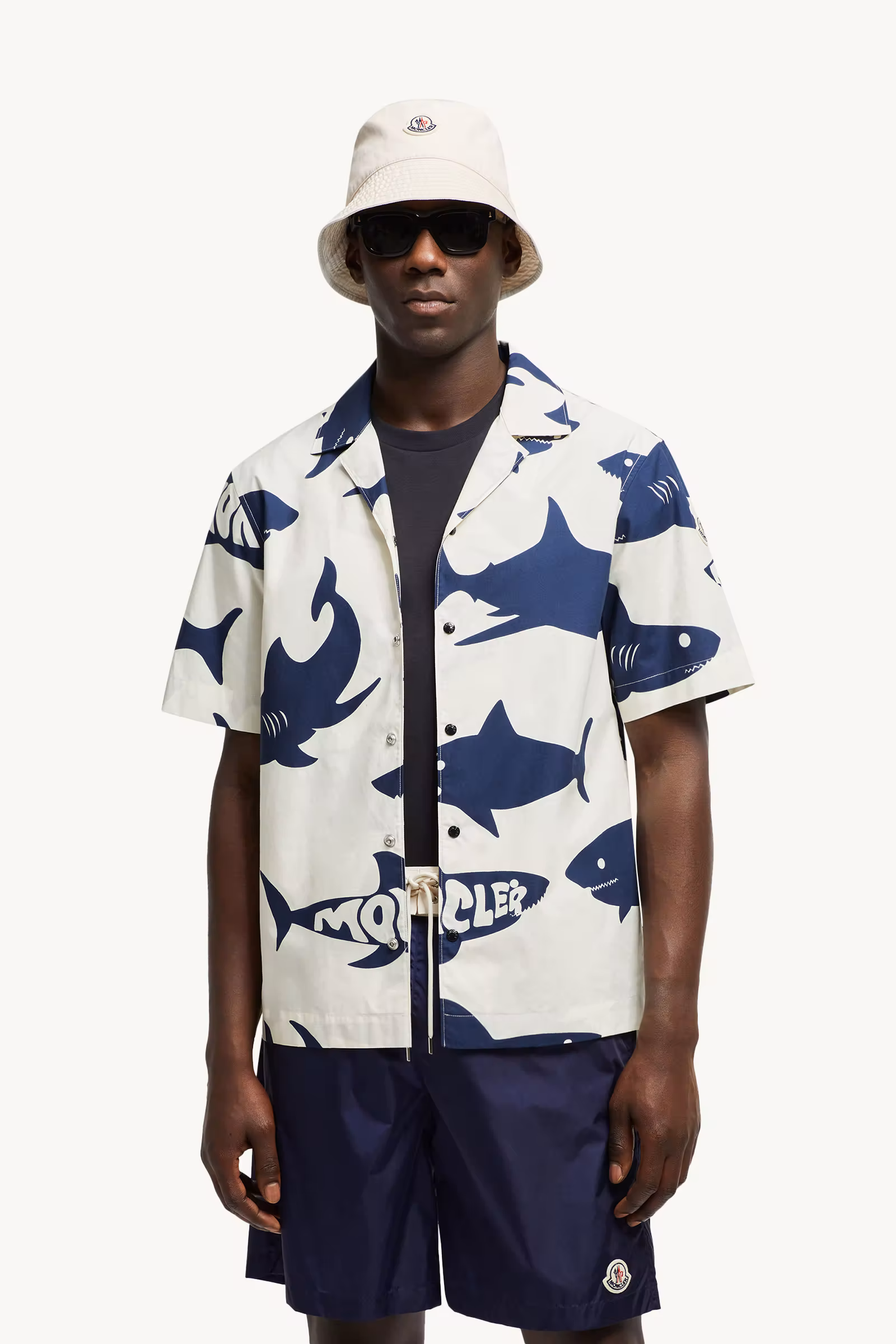 Shark Print Cotton Short Sleeve Shirt