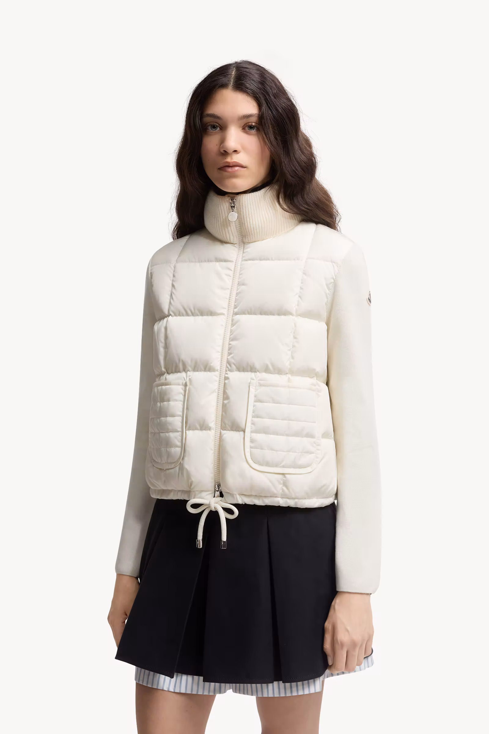 Square-Quilted Padded Wool Zip-Up Cardigan