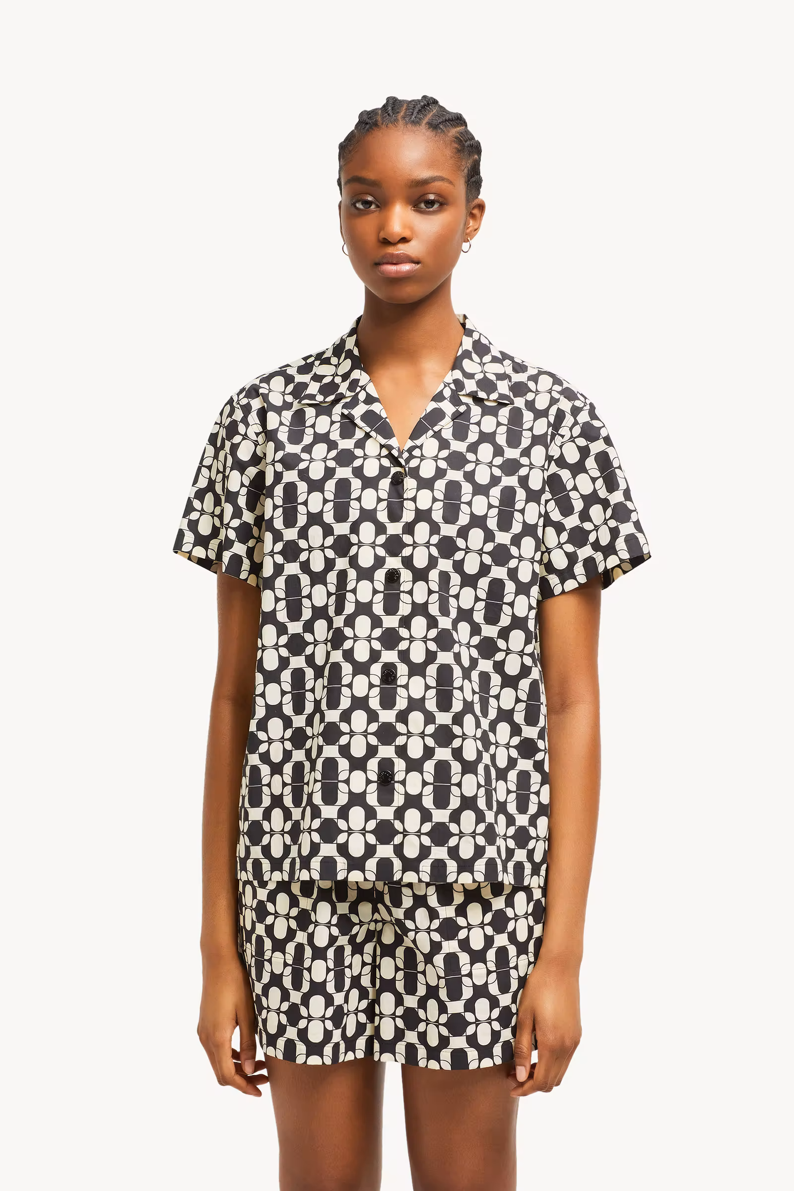 Geometric Print Cotton Short Sleeve Shirt