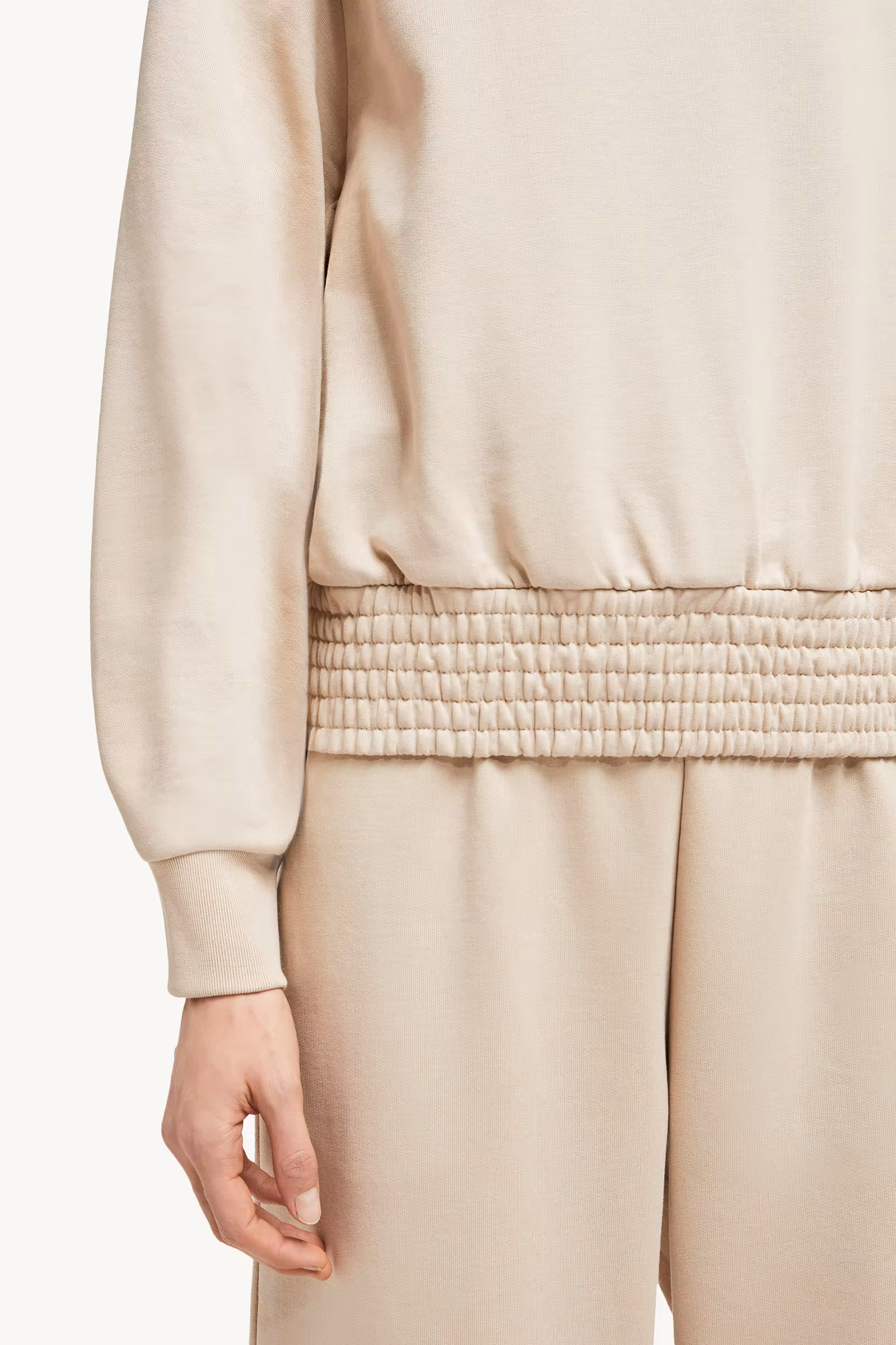 Pleated Sleeve Cotton Sweatshirt