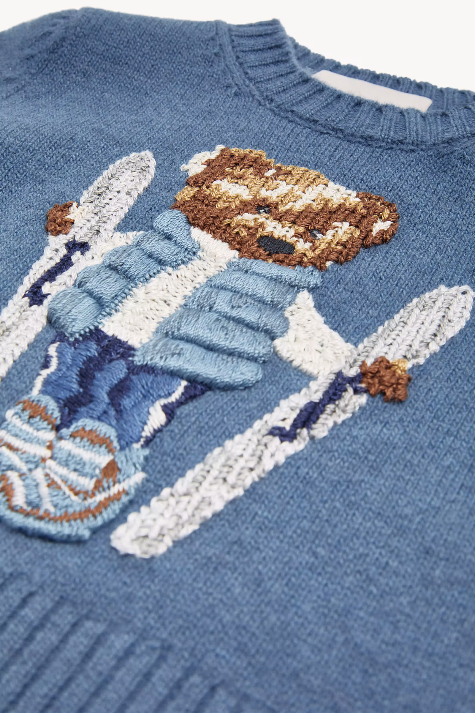 Embroidered Teddy Bear Wool Sweater