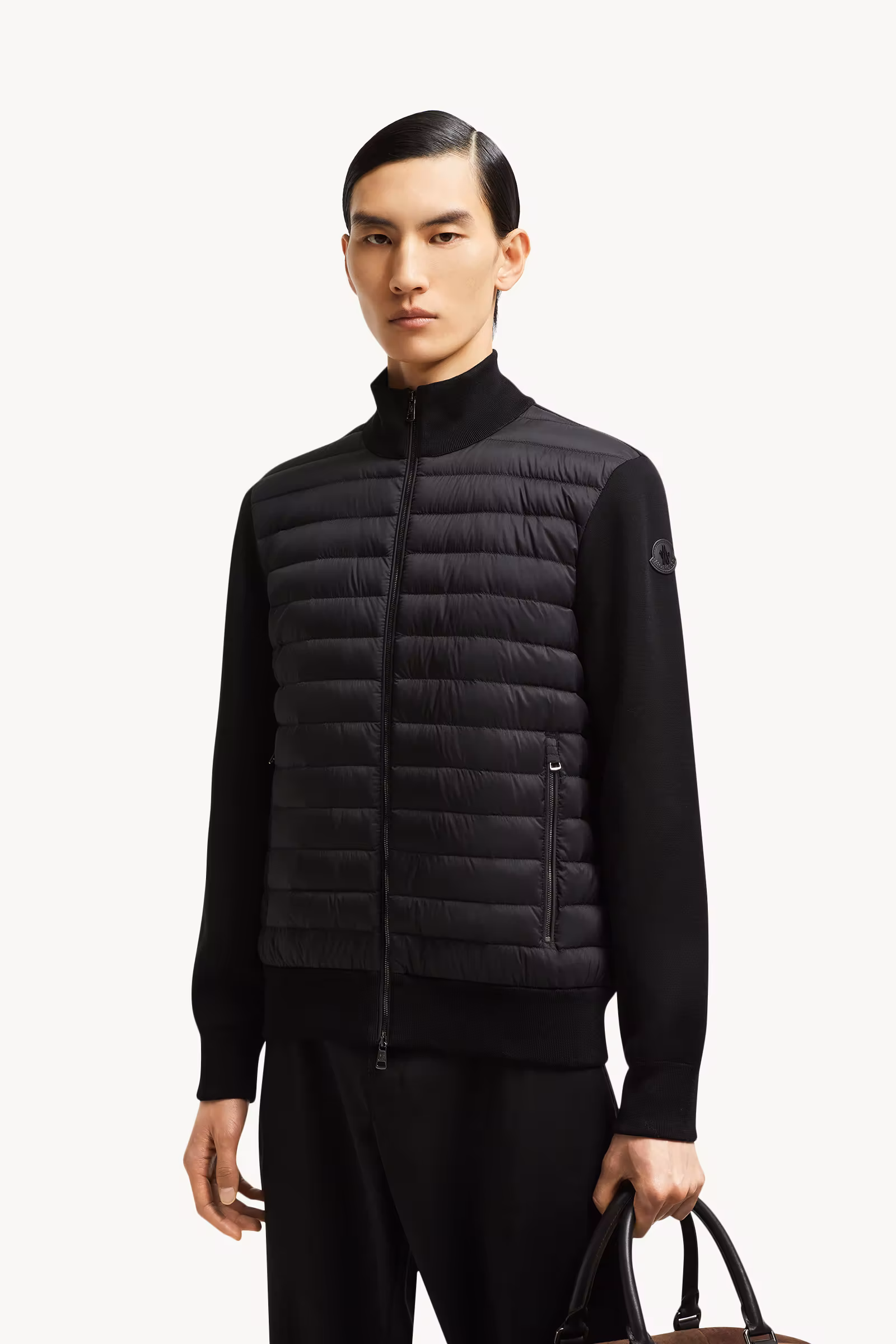 Padded Crêpe Cotton Zip-Up Cardigan