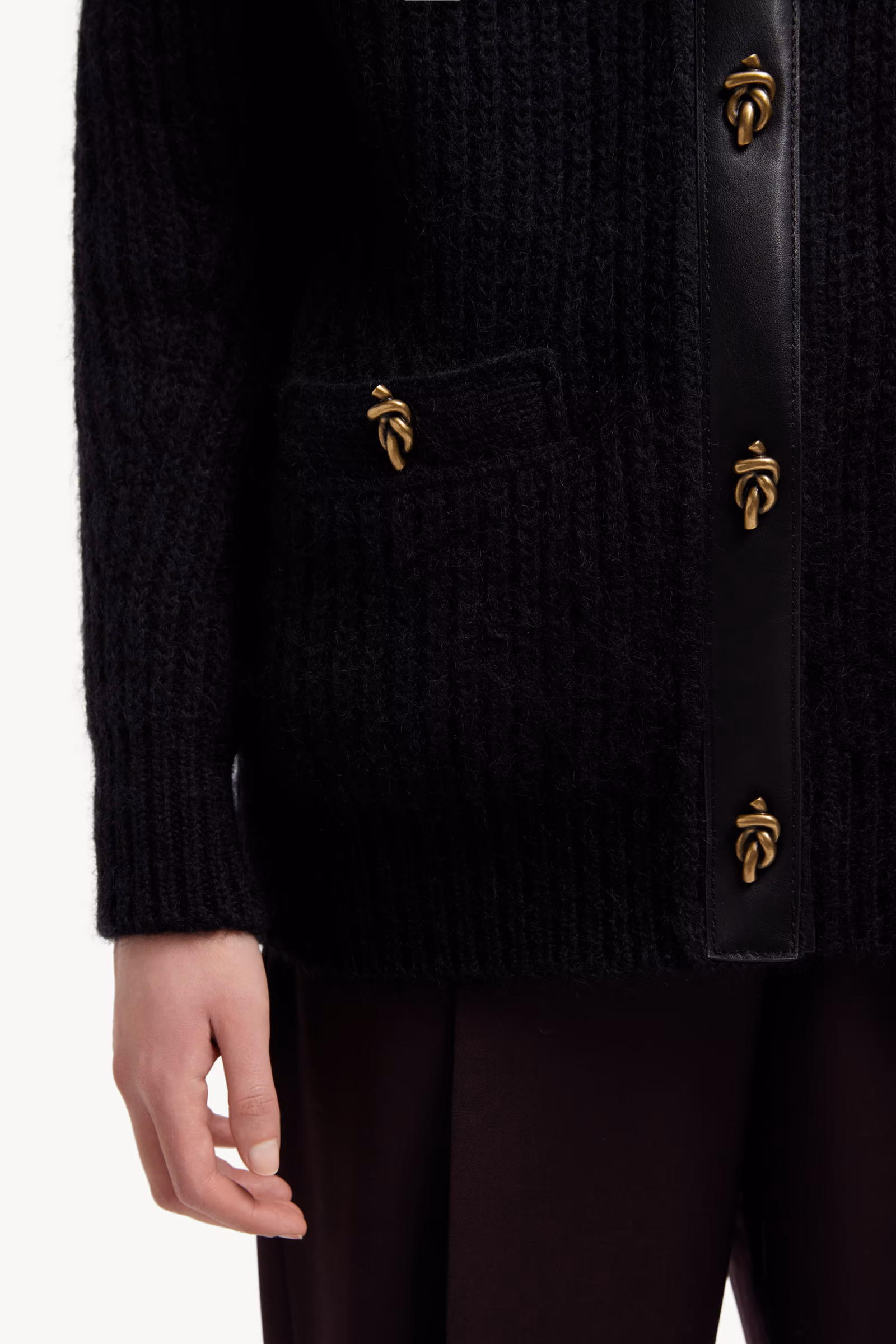 Leather-Trimmed Wool & Mohair Padded Cardigan