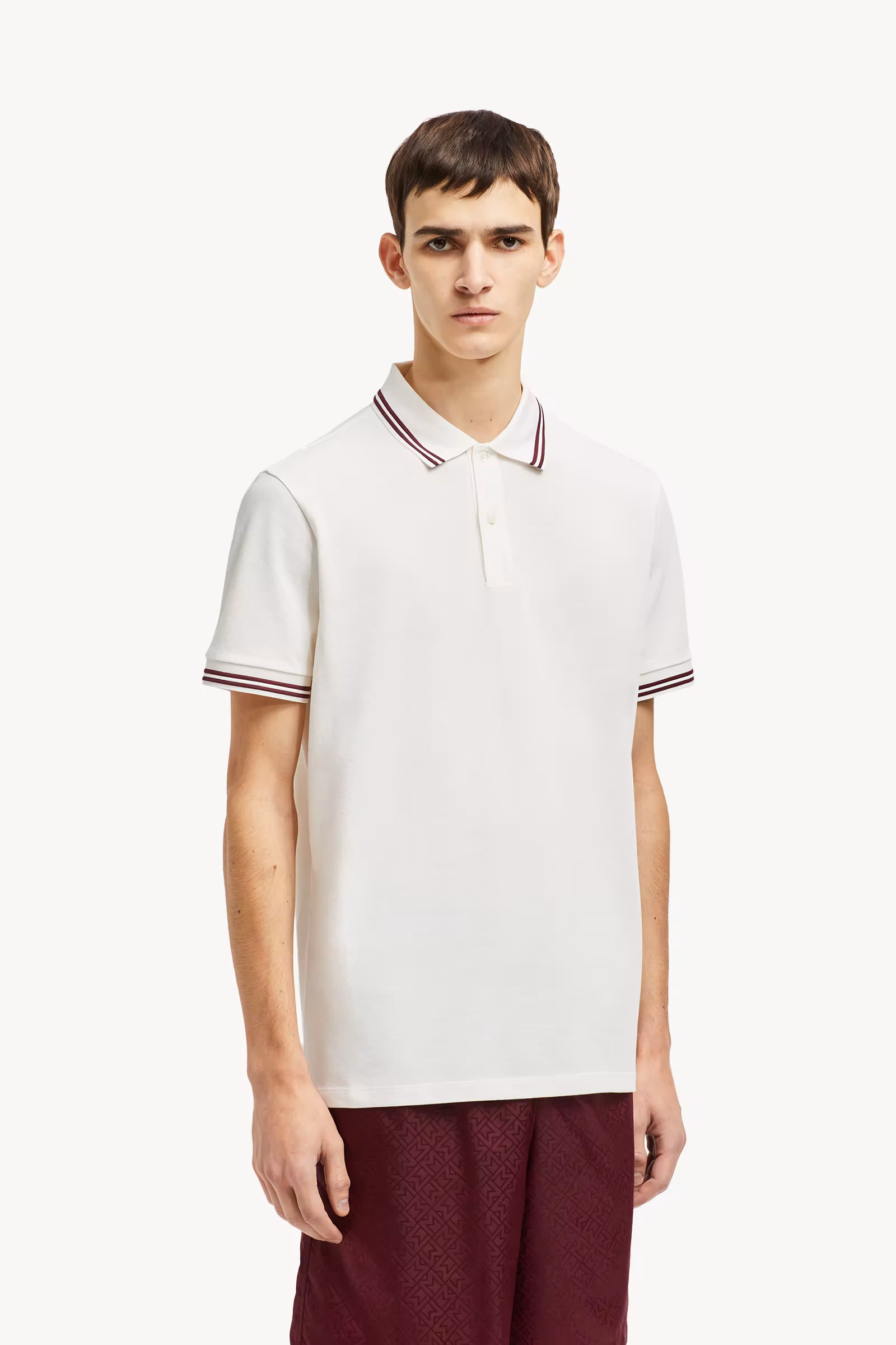 Striped Trim Cotton Piquet Polo Shirt