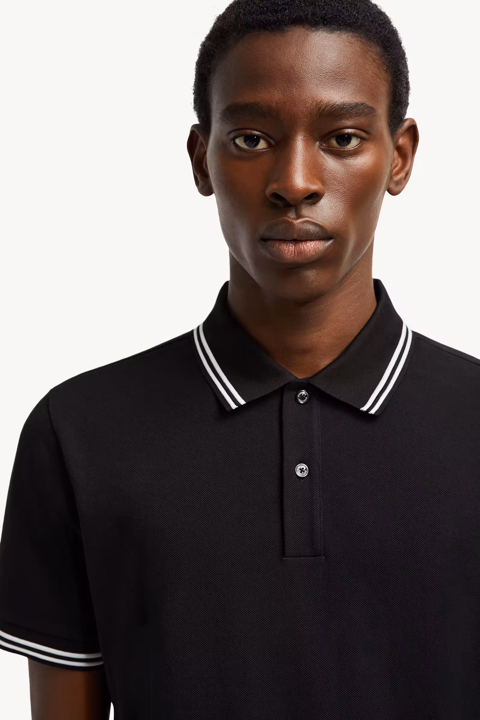 Striped Trim Cotton Piquet Polo Shirt