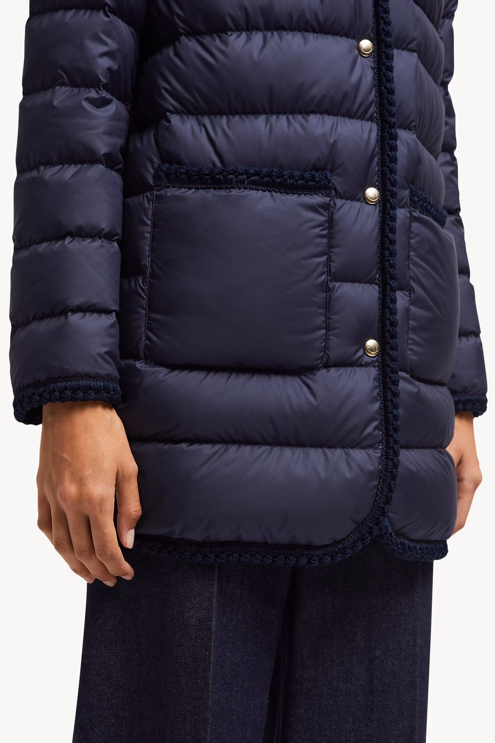 Gencaylong Braided Trim Mid-Length Down Jacket