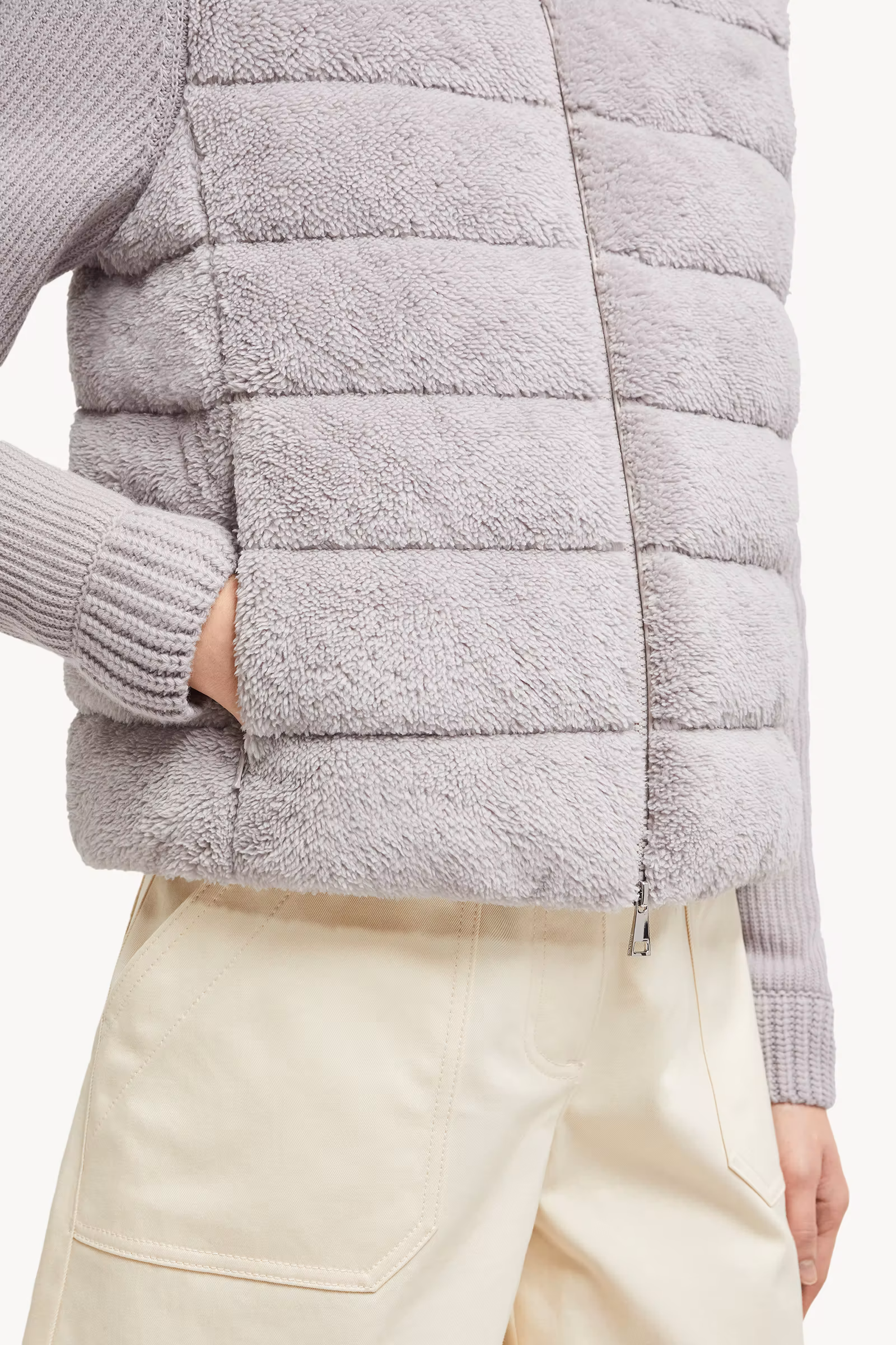 Padded Wool & Teddy Zip-Up Cardigan
