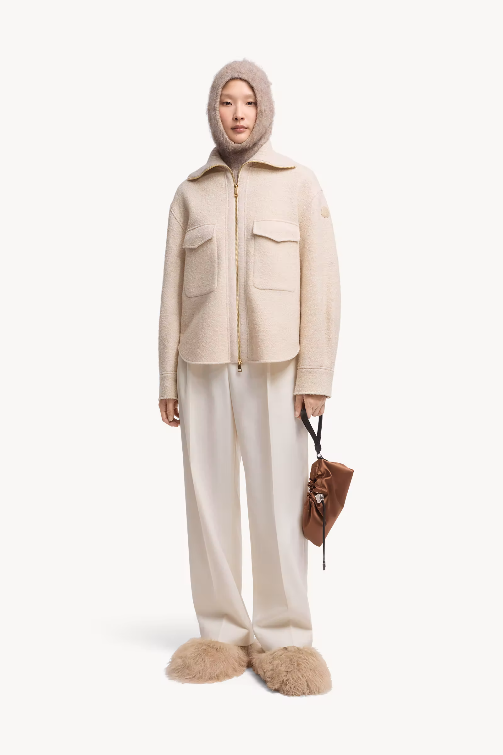 Bouclé Wool Blend Zip-Up Shirt