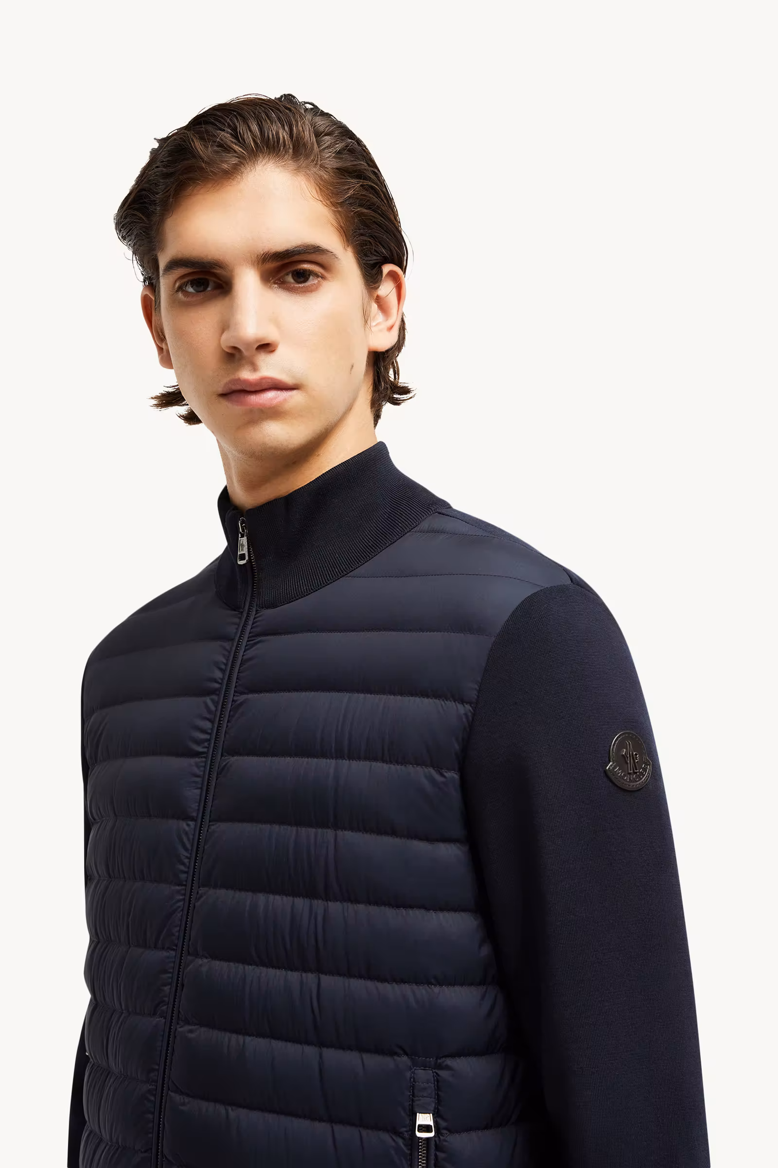 Padded Crêpe Cotton Zip-Up Cardigan