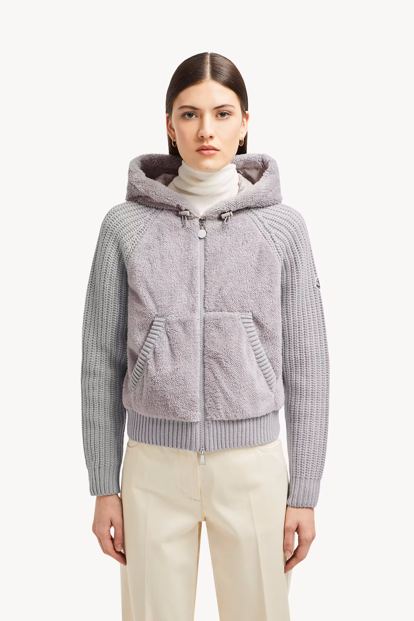 Padded Wool & Teddy Zip-up Hoodie