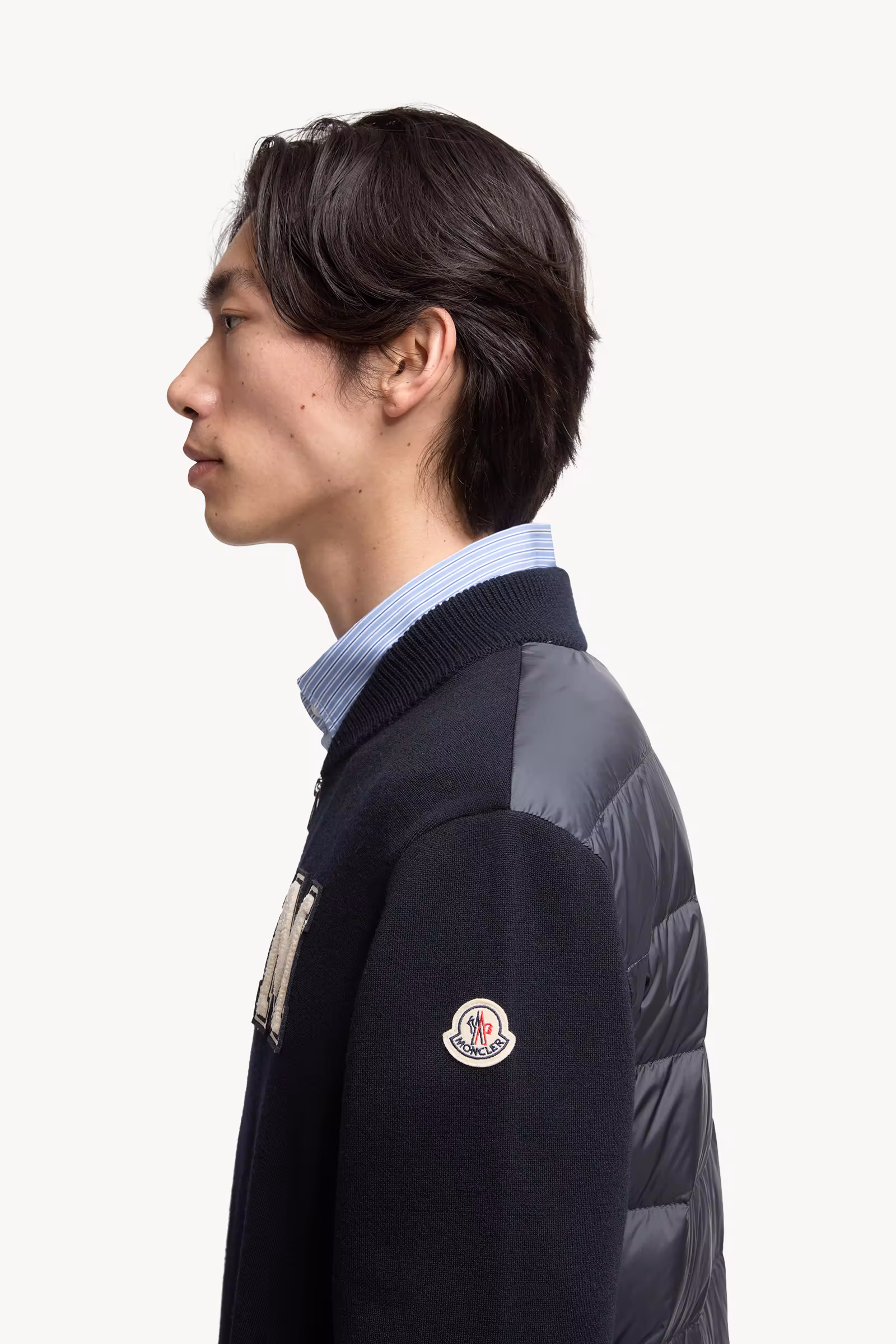 Embroidered Monogram Padded Zip-Up Wool Blend Cardigan