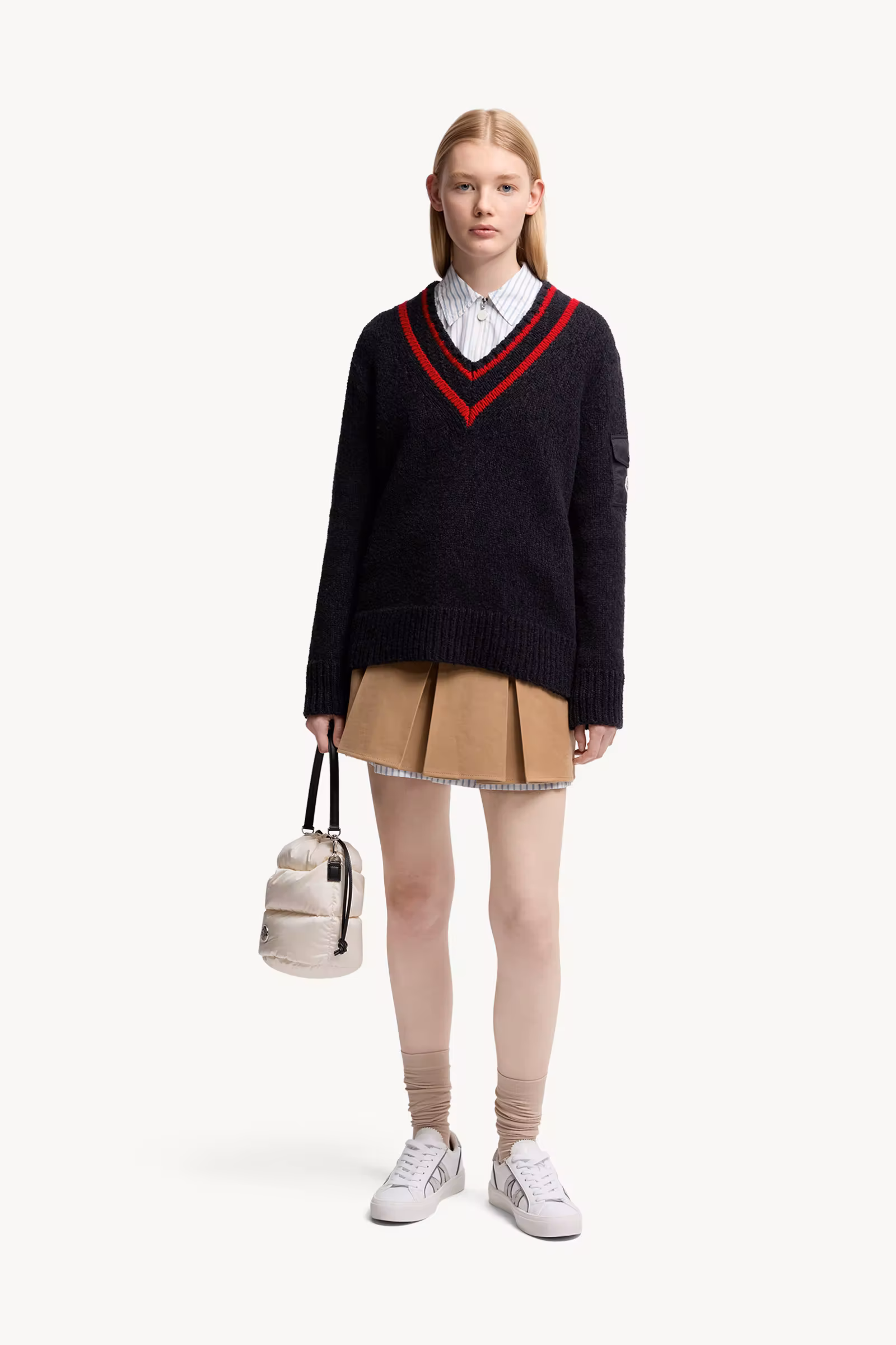 Padded V-Neck Cotton & Wool Blend Sweater