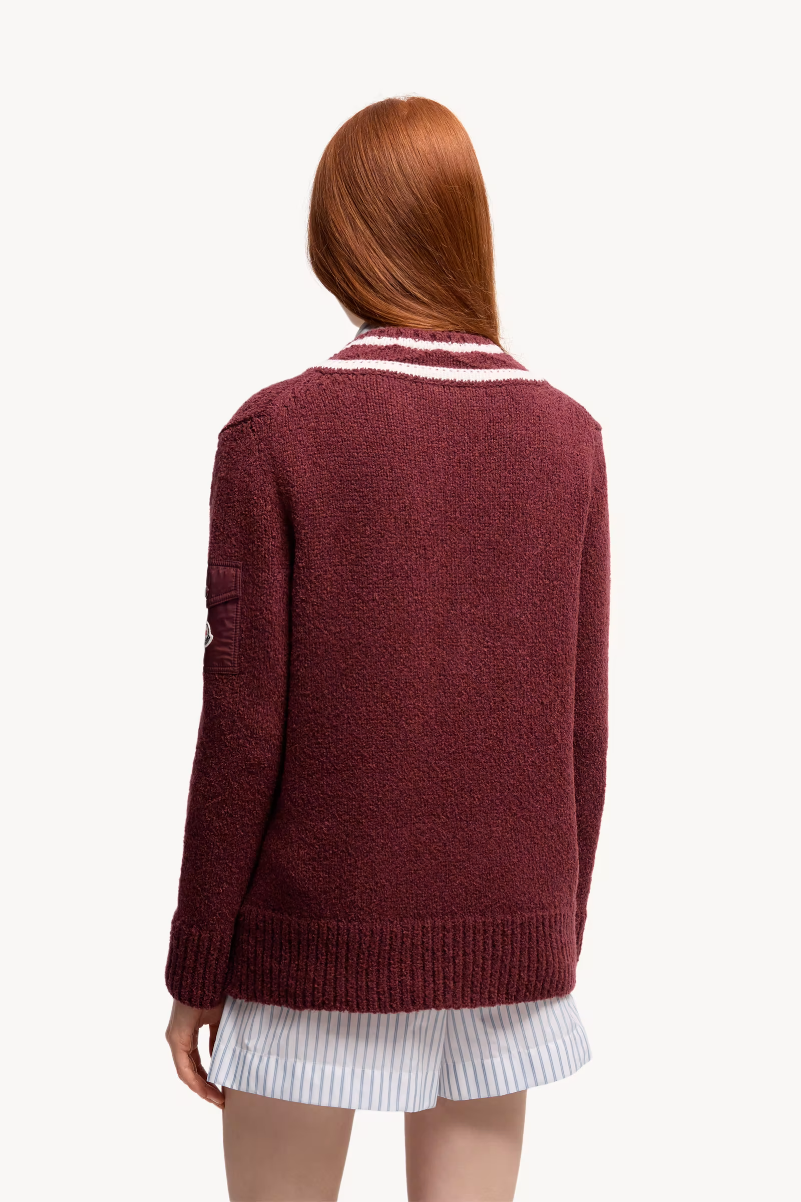 Padded V-Neck Cotton & Wool Blend Sweater
