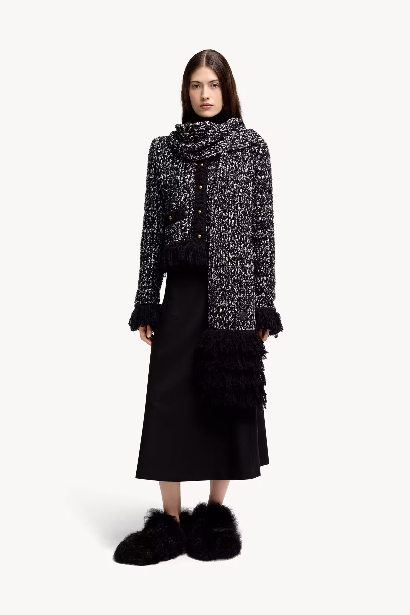 Fringe-Trim Wool Blend Scarf