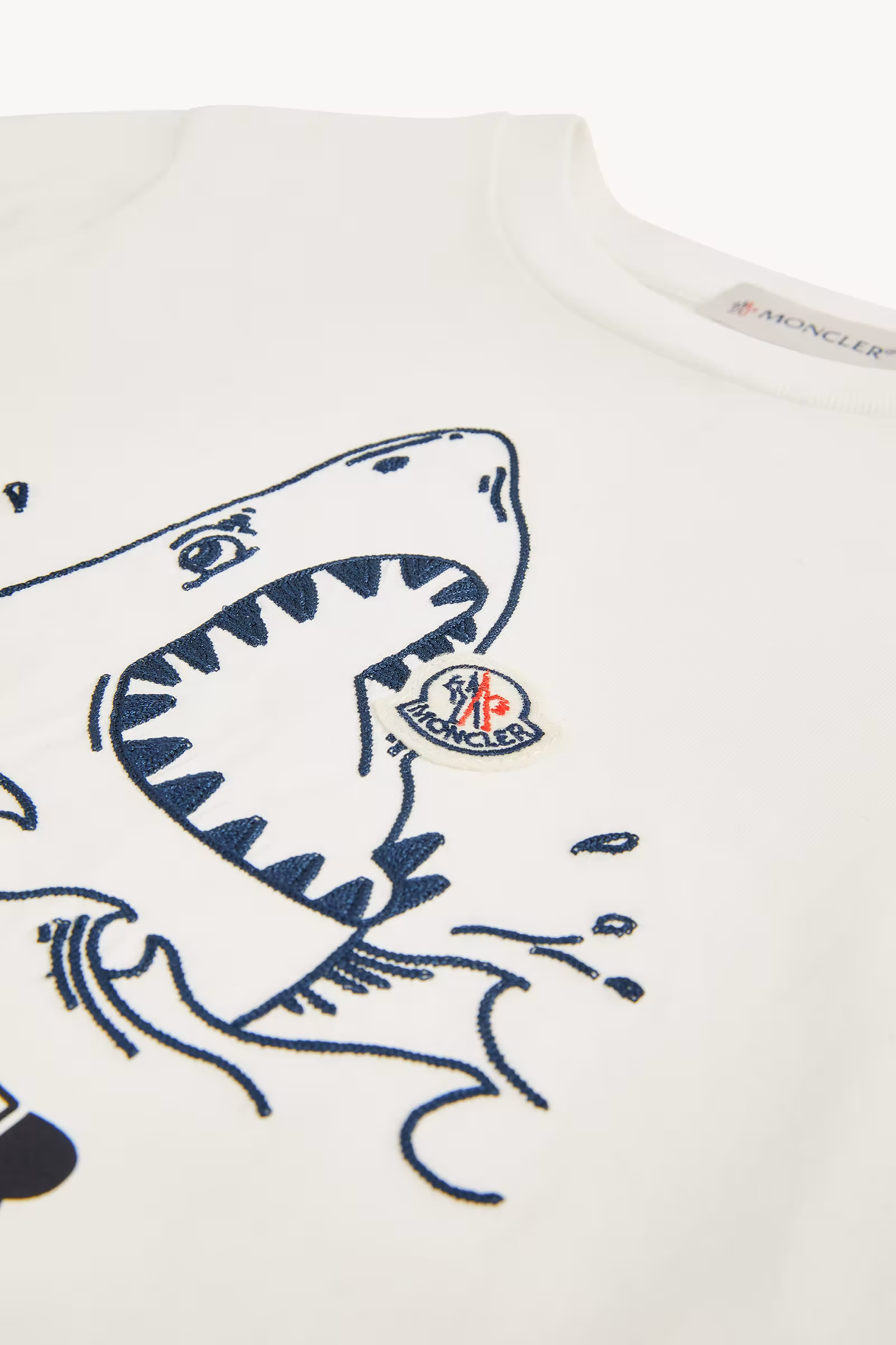 Embroidered Shark Motif Cotton Jersey T-Shirt