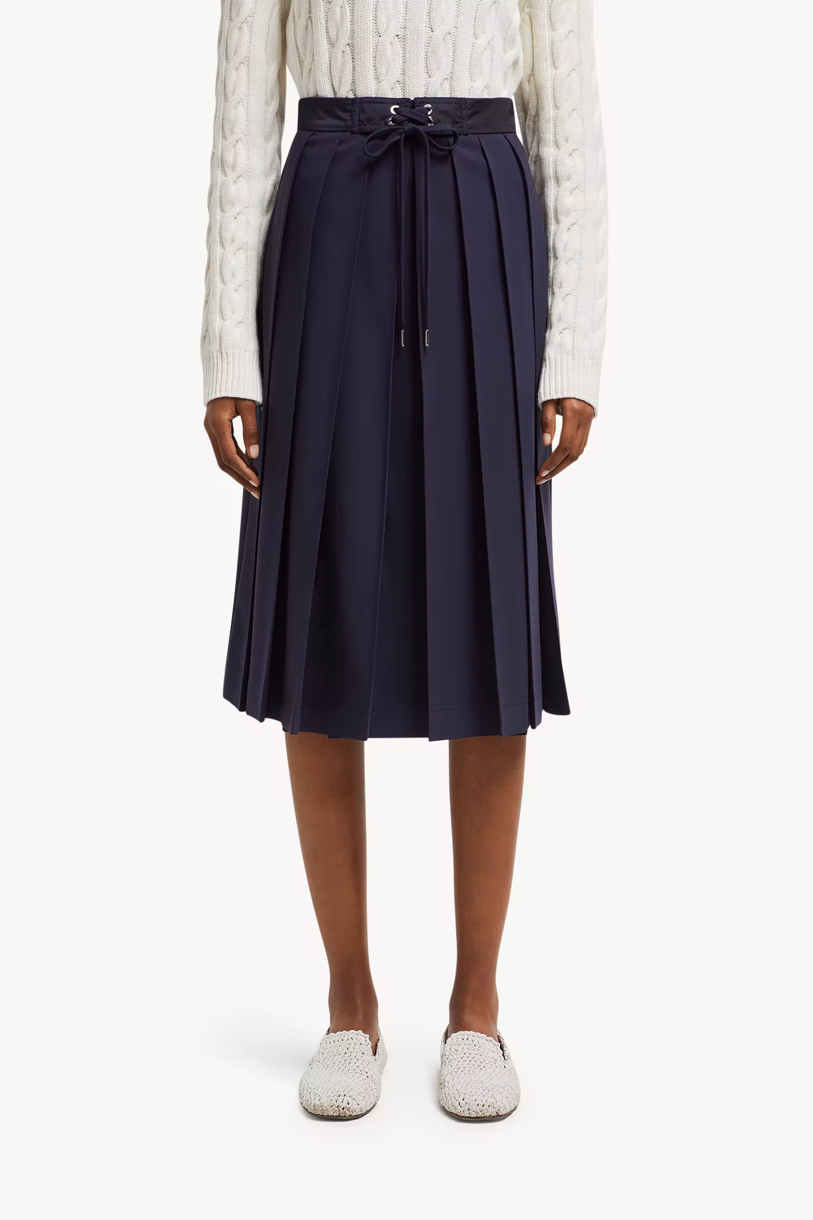 Wool Blend Pleated Midi Skirt