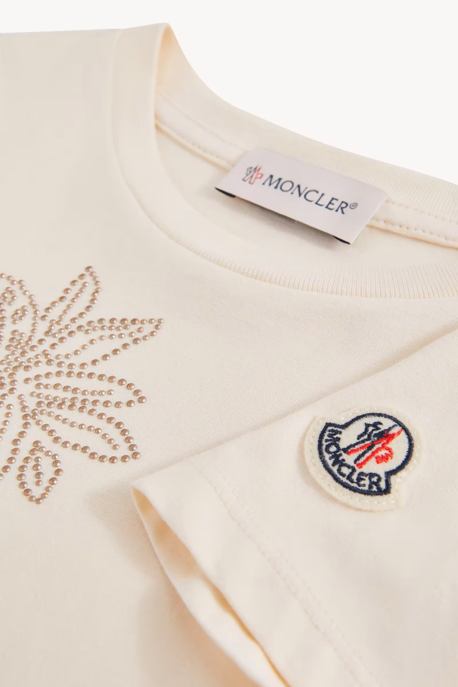 Studded Flower Motif Cotton T-Shirt