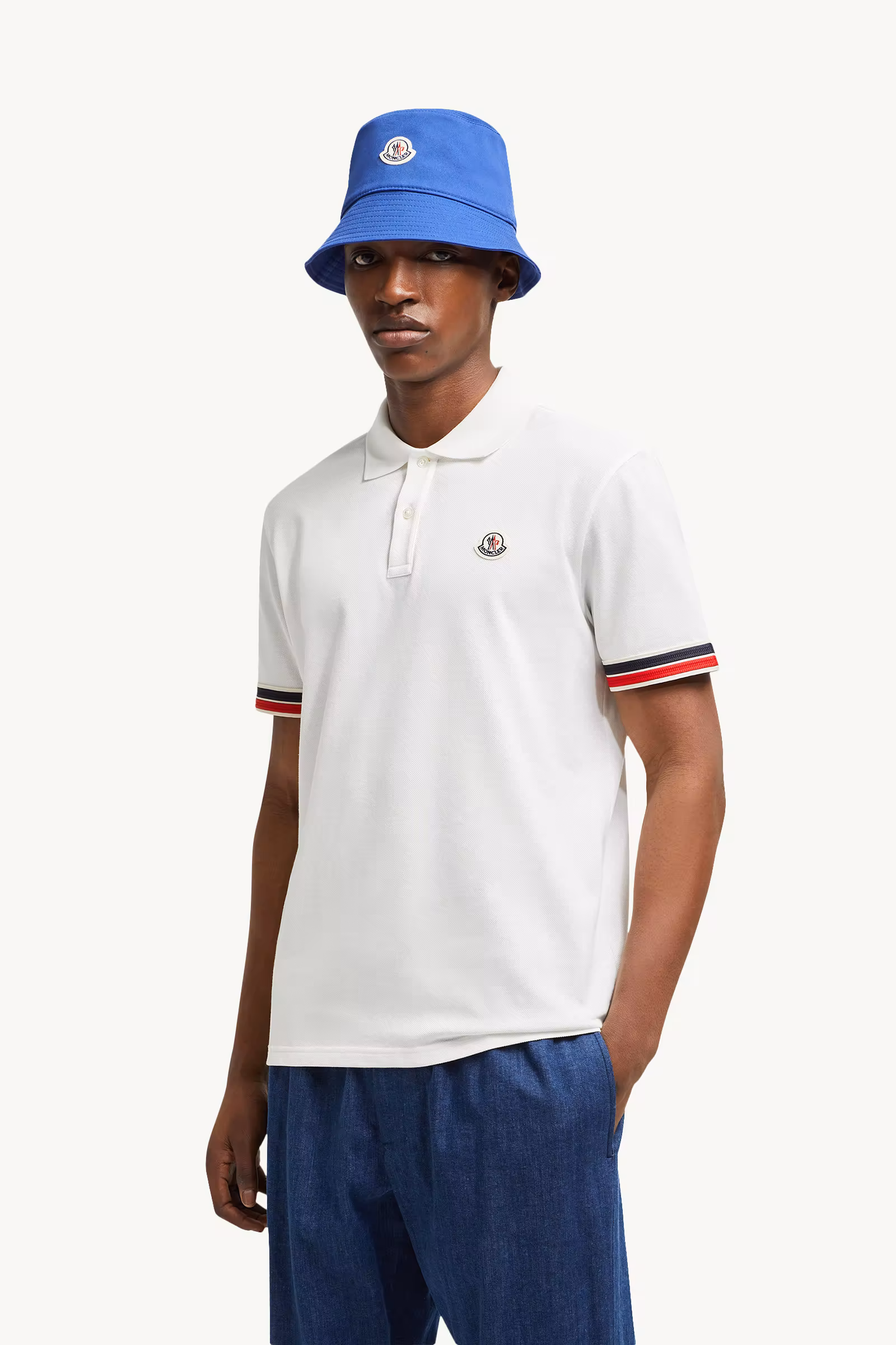 Striped Trim Cotton Piquet Polo Shirt