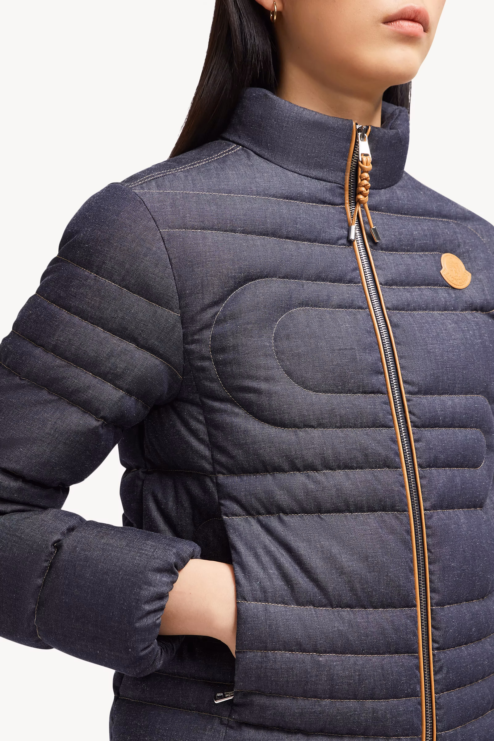 Xiaoqing Snake-Quilted Denim Short Down Jacket